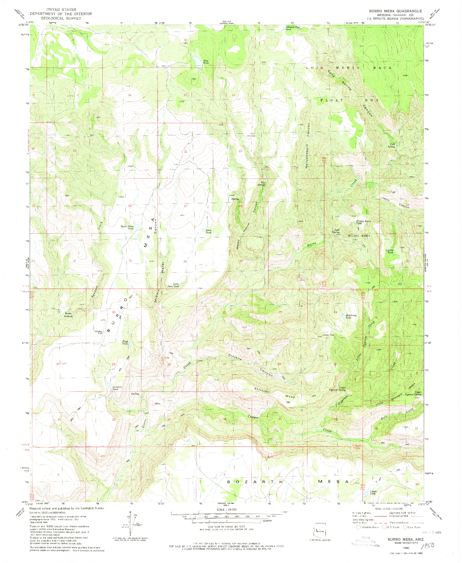 USGS 1:24000-SCALE QUADRANGLE FOR BURRO MESA, AZ 1980