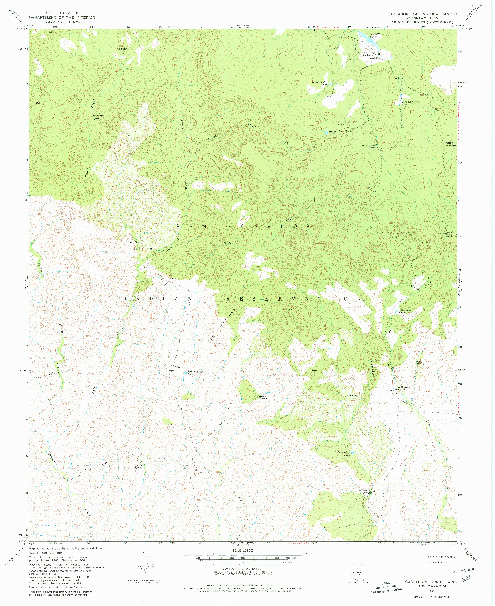 USGS 1:24000-SCALE QUADRANGLE FOR CASSADORE SPRING, AZ 1966