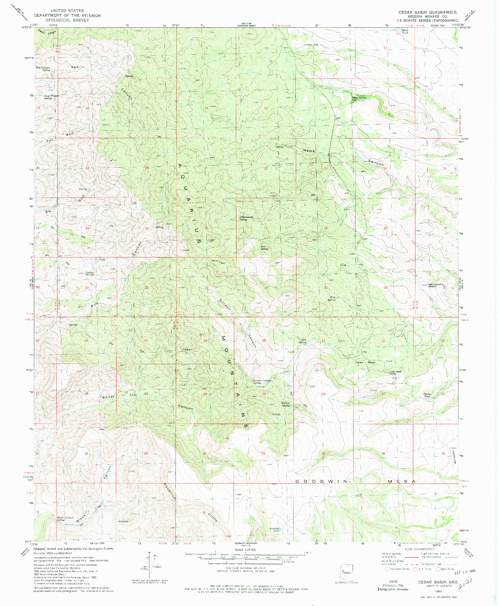 USGS 1:24000-SCALE QUADRANGLE FOR CEDAR BASIN, AZ 1980