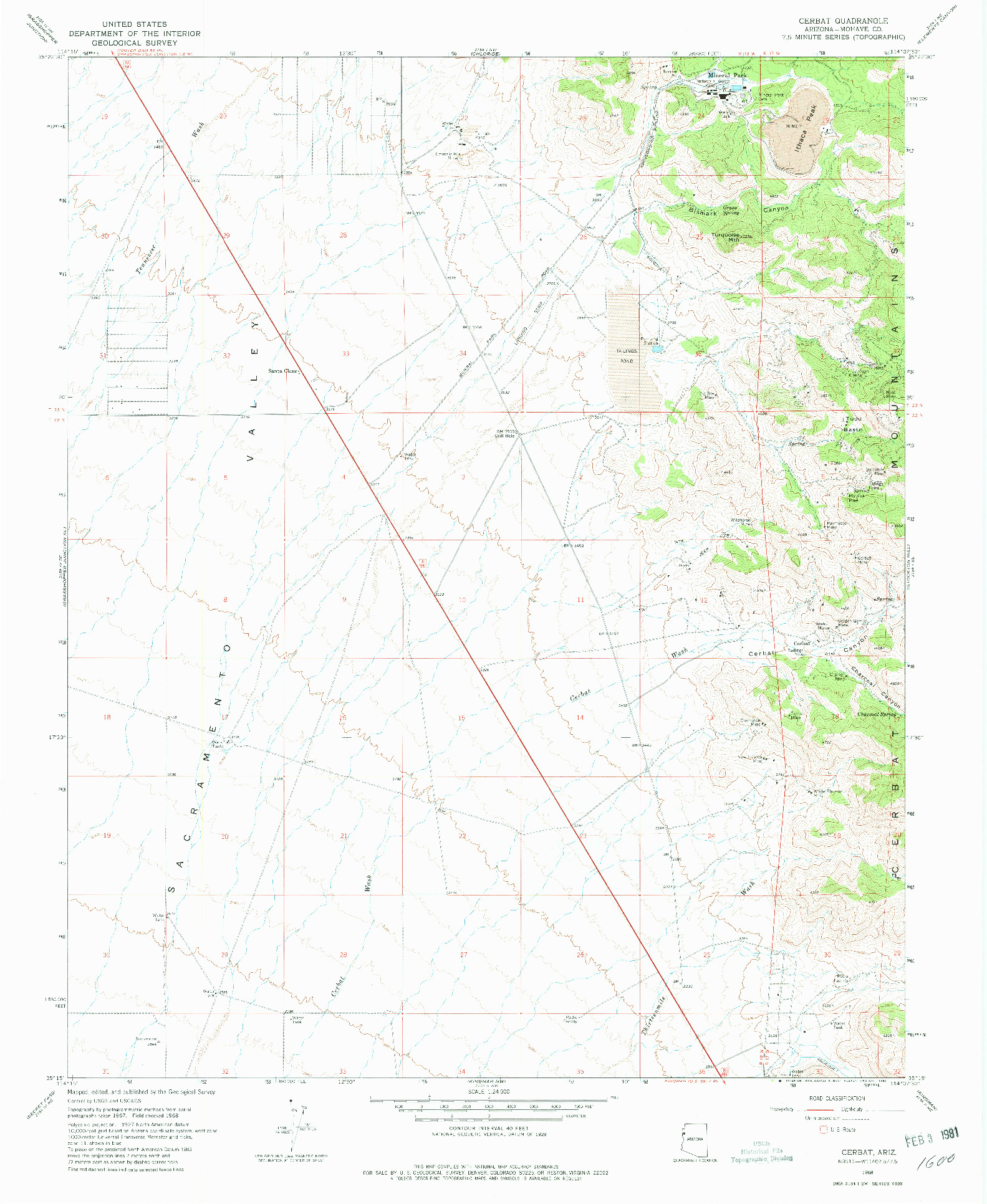 USGS 1:24000-SCALE QUADRANGLE FOR CERBAT, AZ 1968