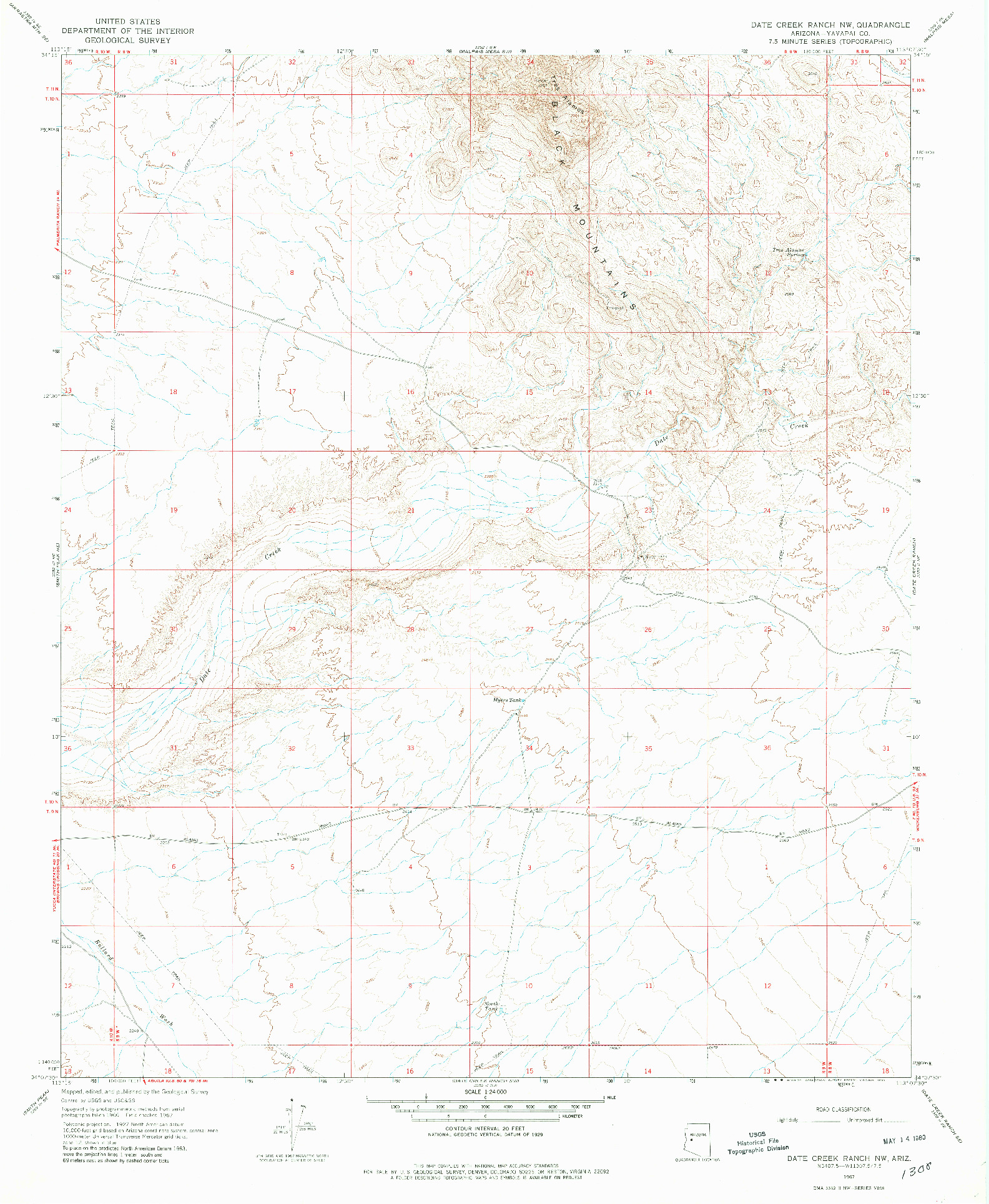 USGS 1:24000-SCALE QUADRANGLE FOR DATE CREEK RANCH NW, AZ 1967