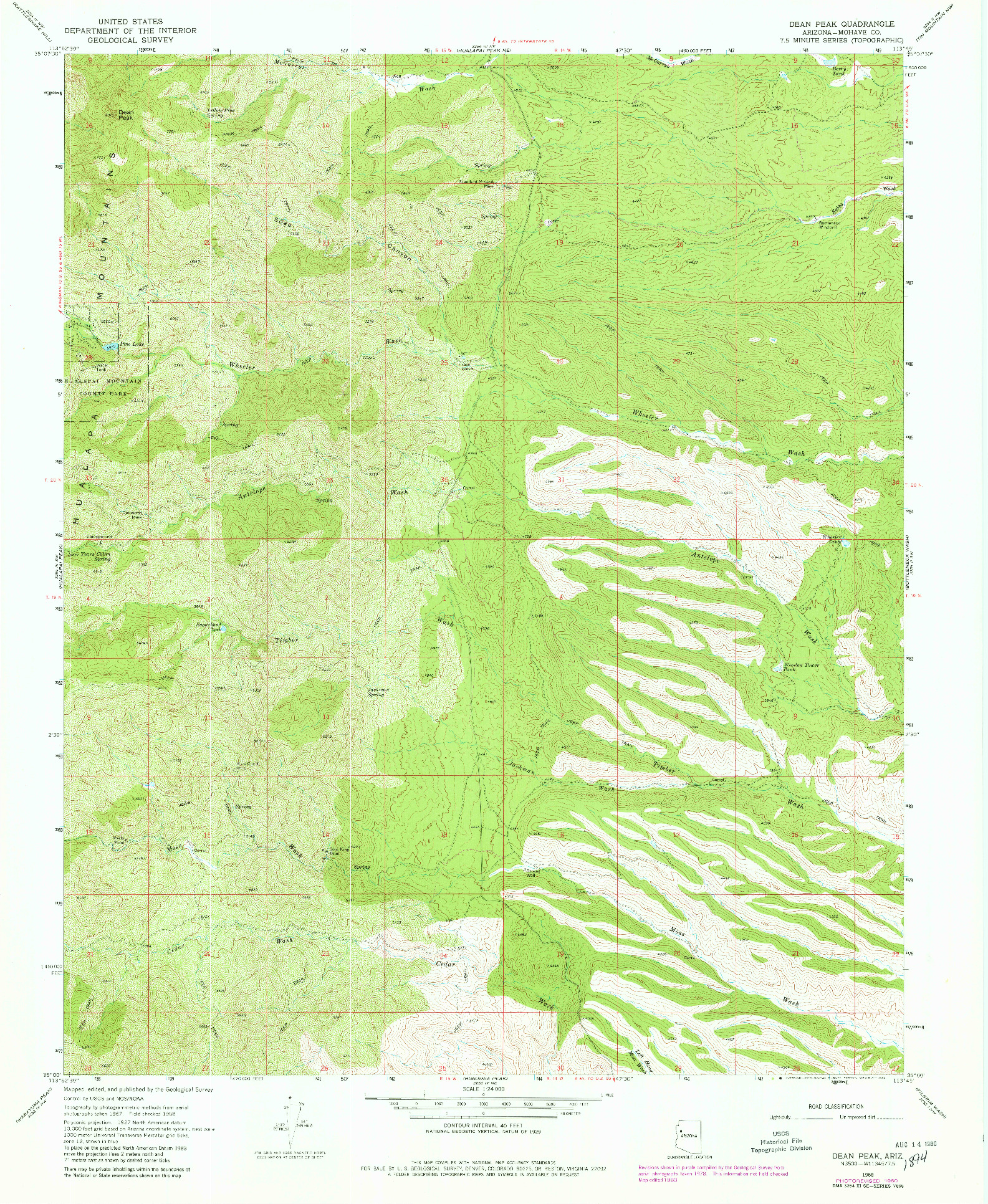 USGS 1:24000-SCALE QUADRANGLE FOR DEAN PEAK, AZ 1968