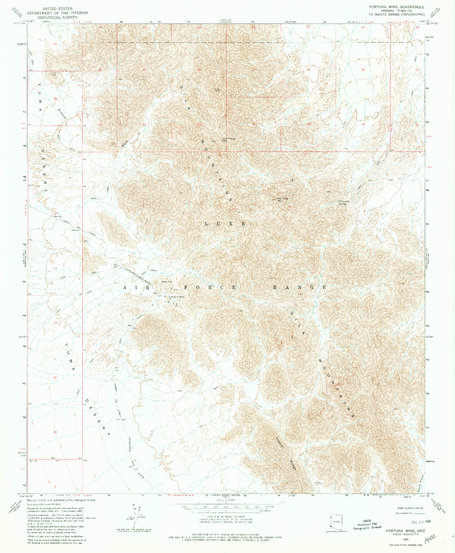 USGS 1:24000-SCALE QUADRANGLE FOR FORTUNA MINE, AZ 1965