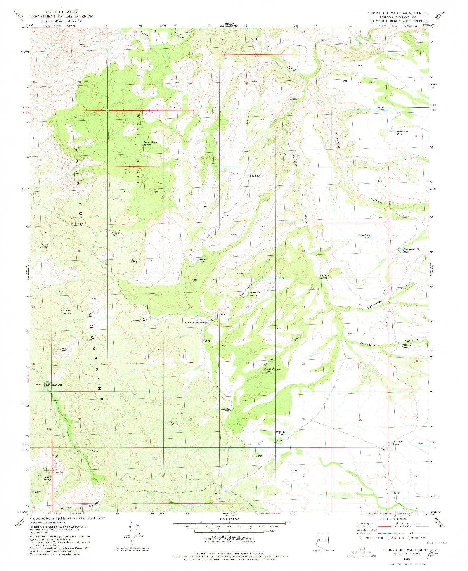USGS 1:24000-SCALE QUADRANGLE FOR GONZALES WASH, AZ 1980