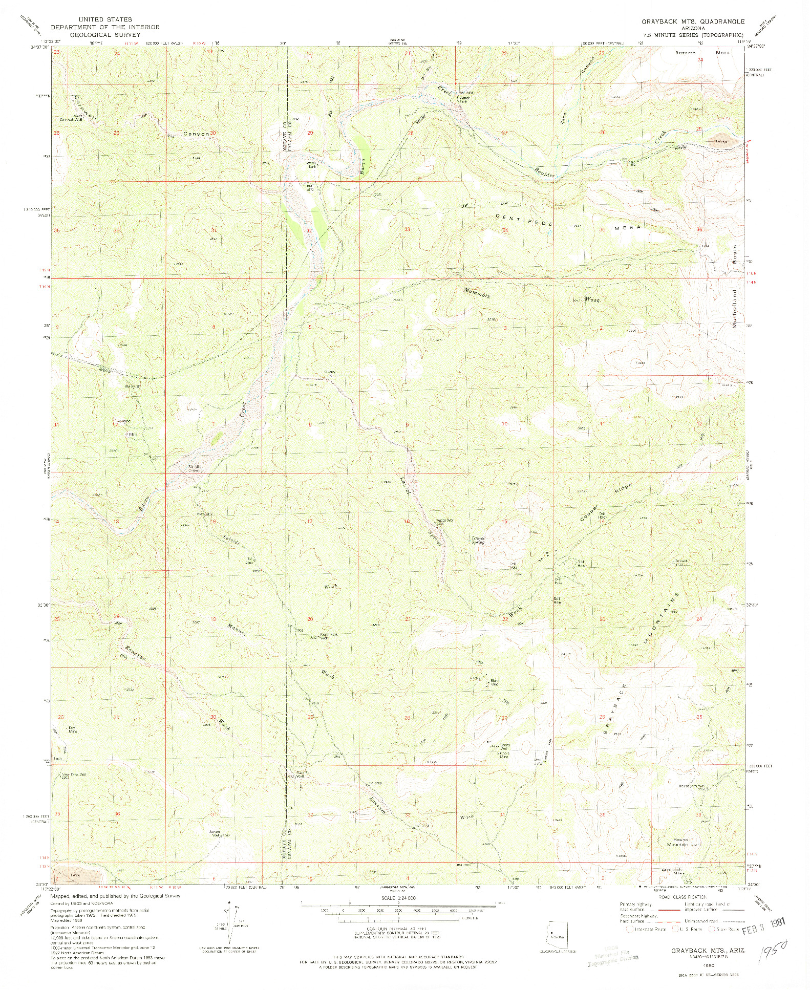 USGS 1:24000-SCALE QUADRANGLE FOR GRAYBACK MTS., AZ 1980