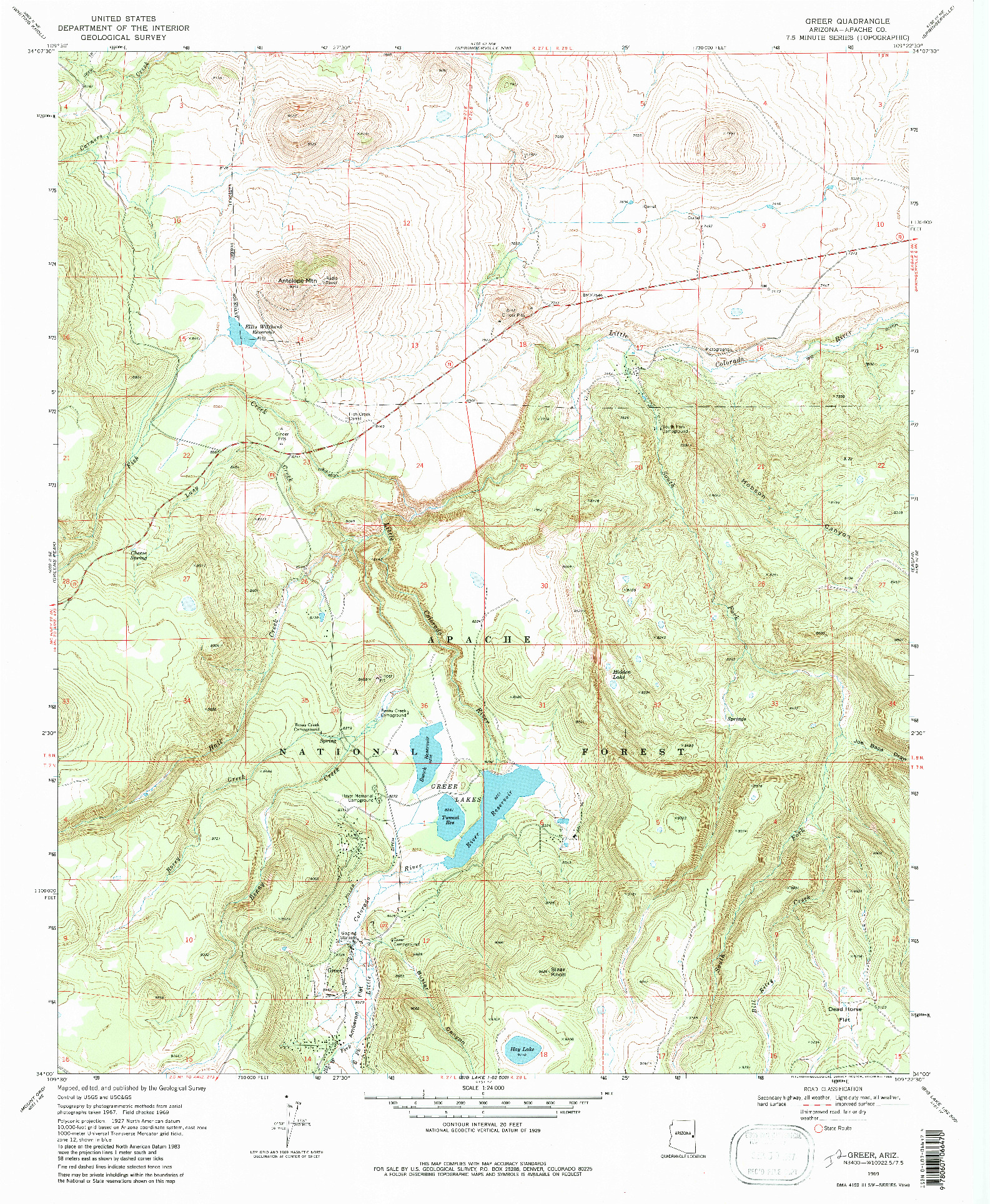 USGS 1:24000-SCALE QUADRANGLE FOR GREER, AZ 1969