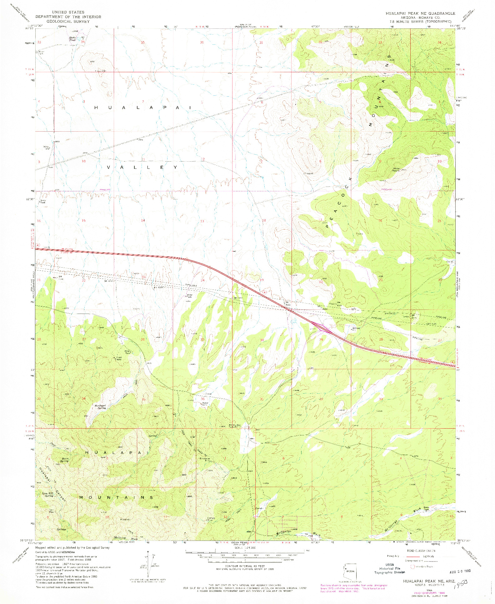 USGS 1:24000-SCALE QUADRANGLE FOR HUALAPAI PEAK NE, AZ 1968