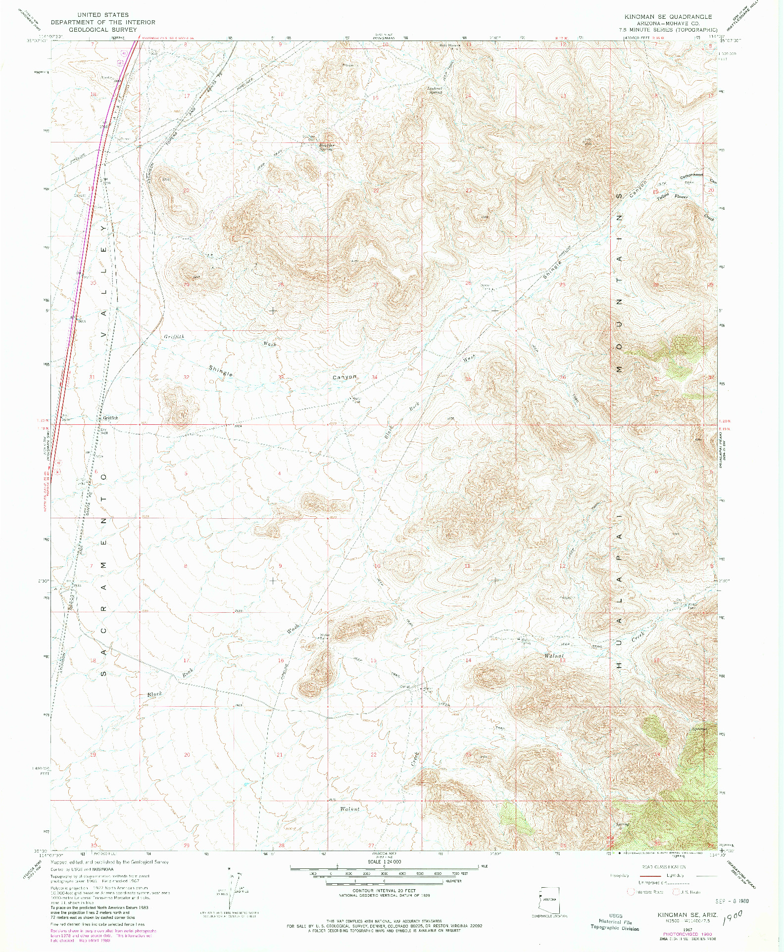 USGS 1:24000-SCALE QUADRANGLE FOR KINGMAN SE, AZ 1967