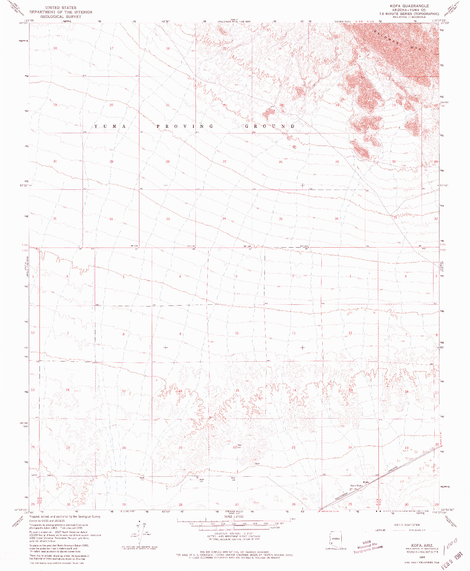 USGS 1:24000-SCALE QUADRANGLE FOR KOFA, AZ 1965