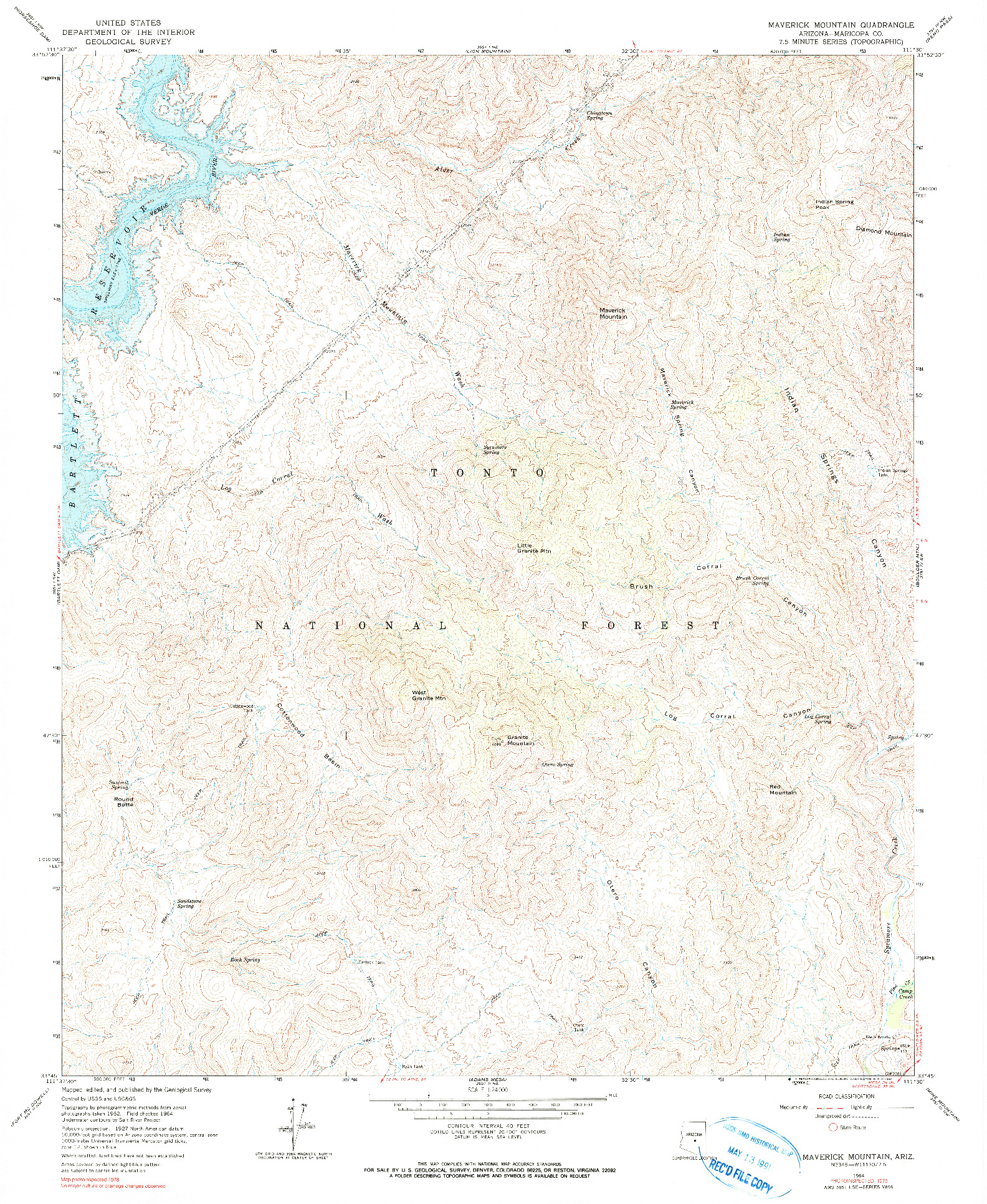 USGS 1:24000-SCALE QUADRANGLE FOR MAVERICK MOUNTAIN, AZ 1964