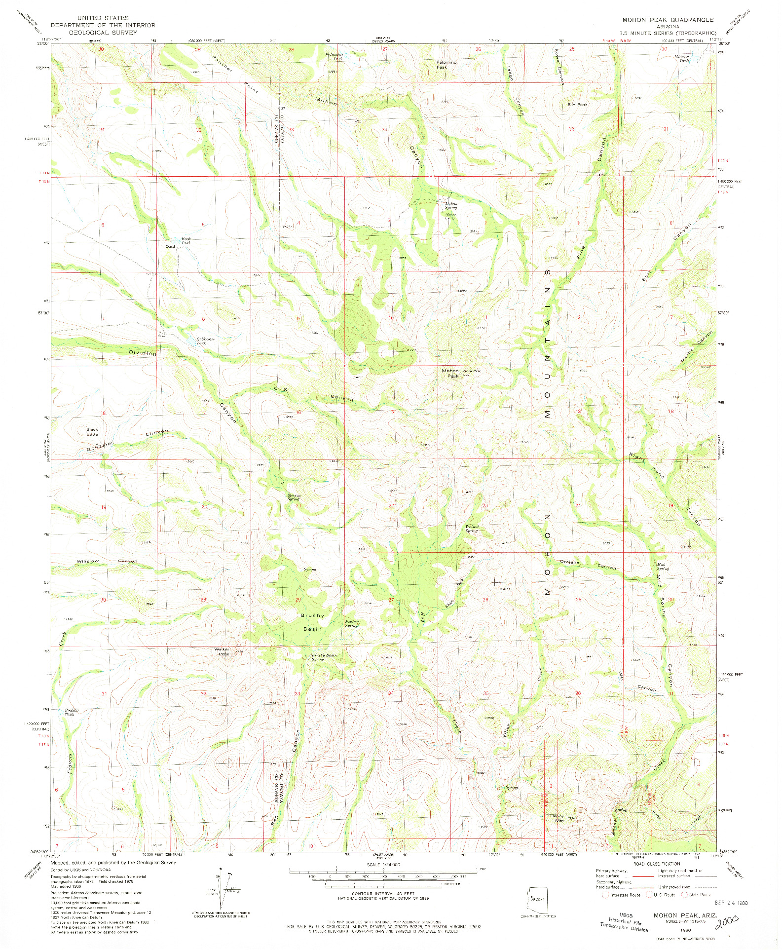 USGS 1:24000-SCALE QUADRANGLE FOR MOHON PEAK, AZ 1980