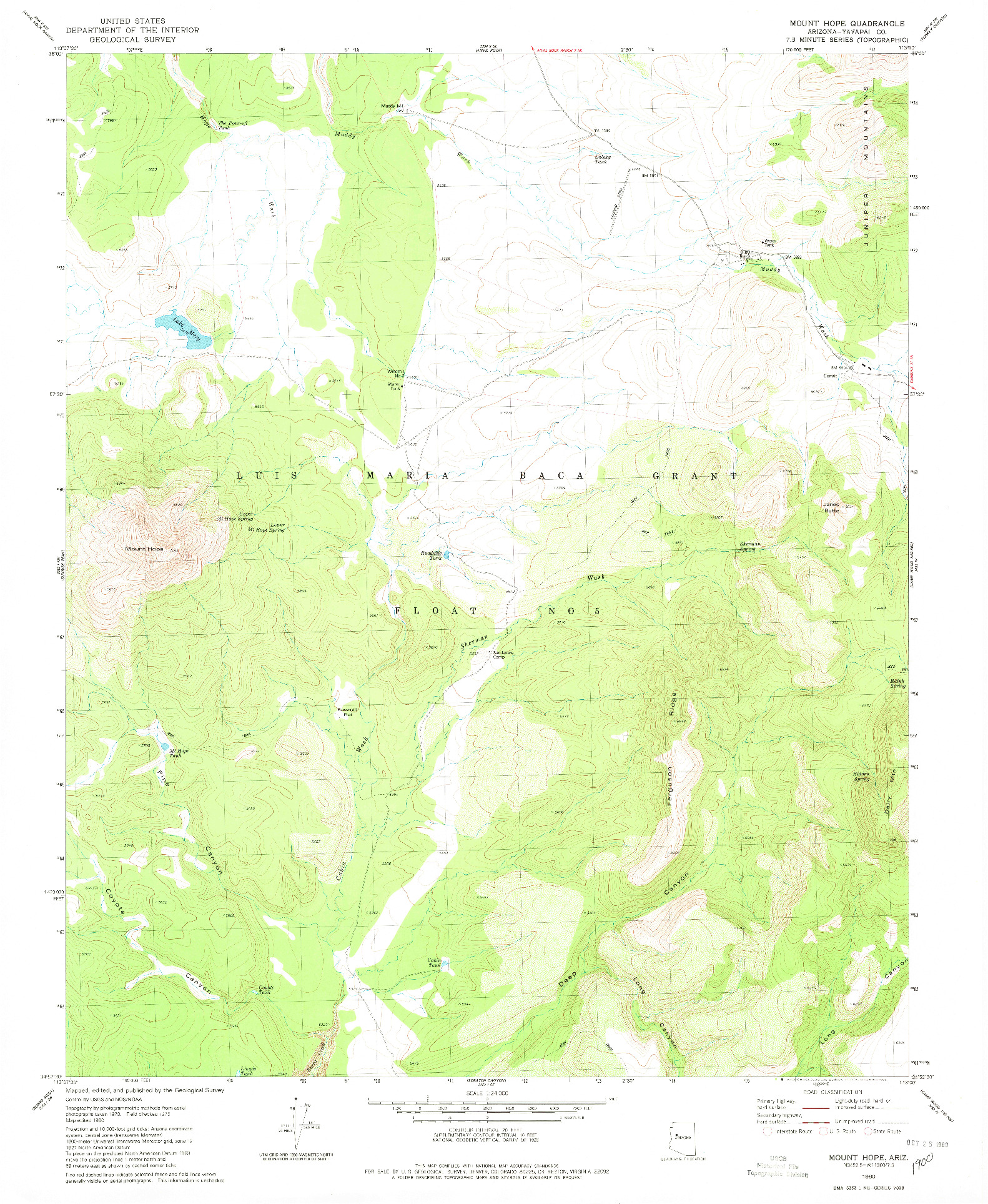 USGS 1:24000-SCALE QUADRANGLE FOR MOUNT HOPE, AZ 1980