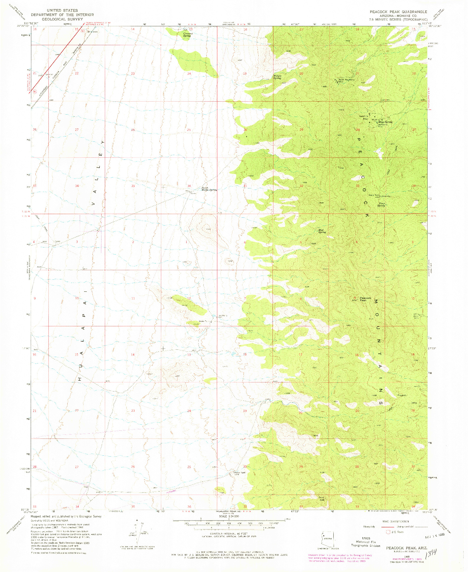 USGS 1:24000-SCALE QUADRANGLE FOR PEACOCK PEAK, AZ 1968