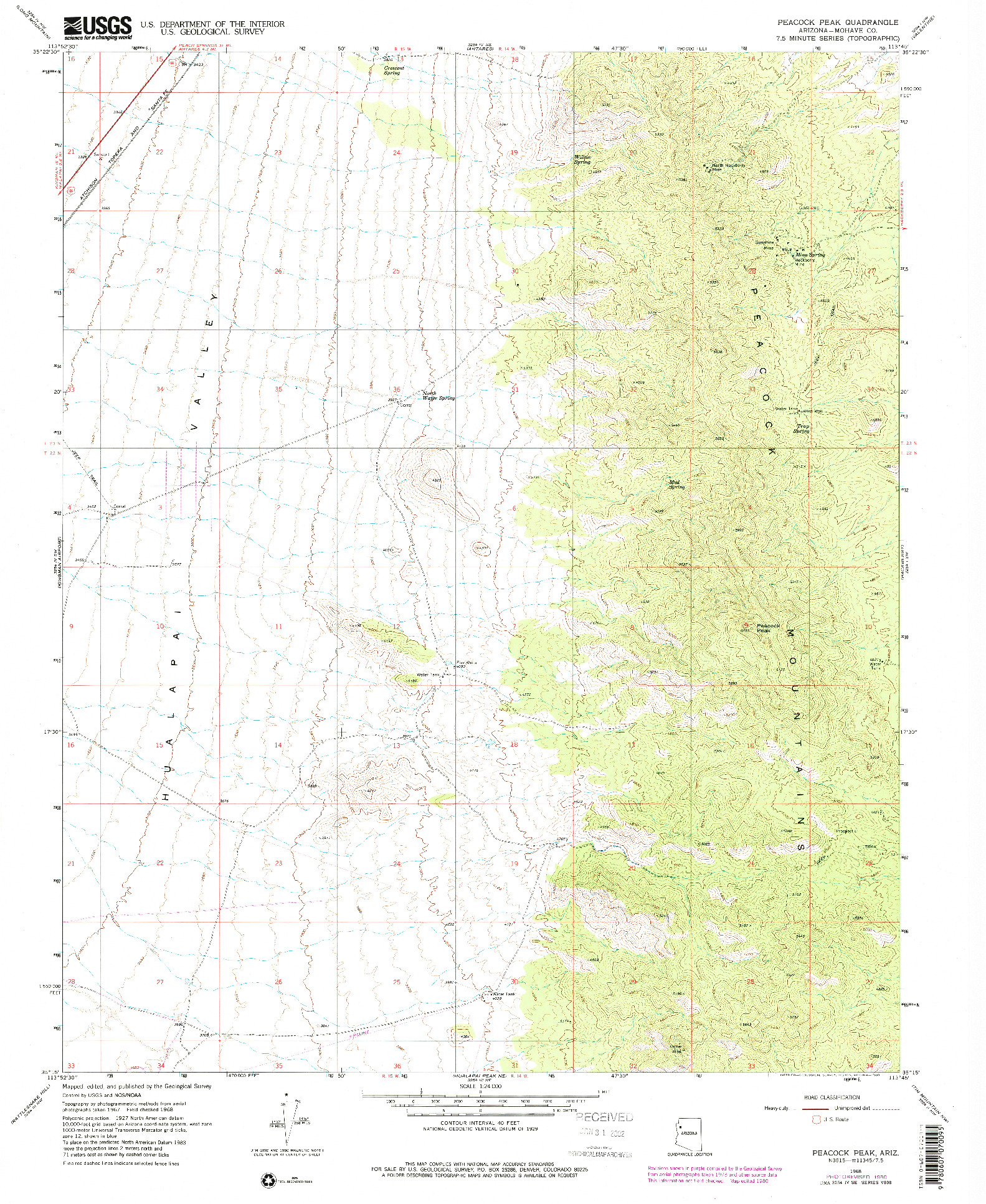 USGS 1:24000-SCALE QUADRANGLE FOR PEACOCK PEAK, AZ 1968