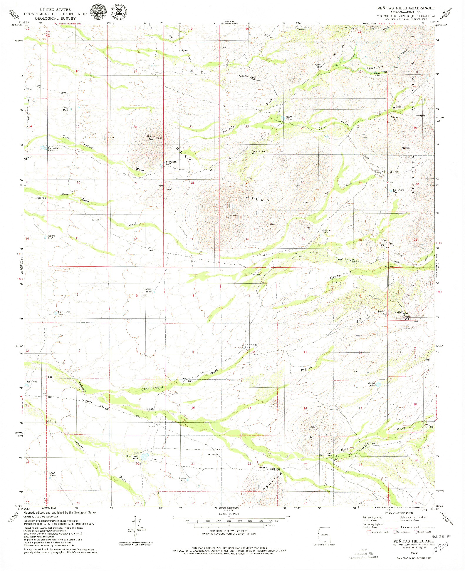 USGS 1:24000-SCALE QUADRANGLE FOR PENITAS HILLS, AZ 1979