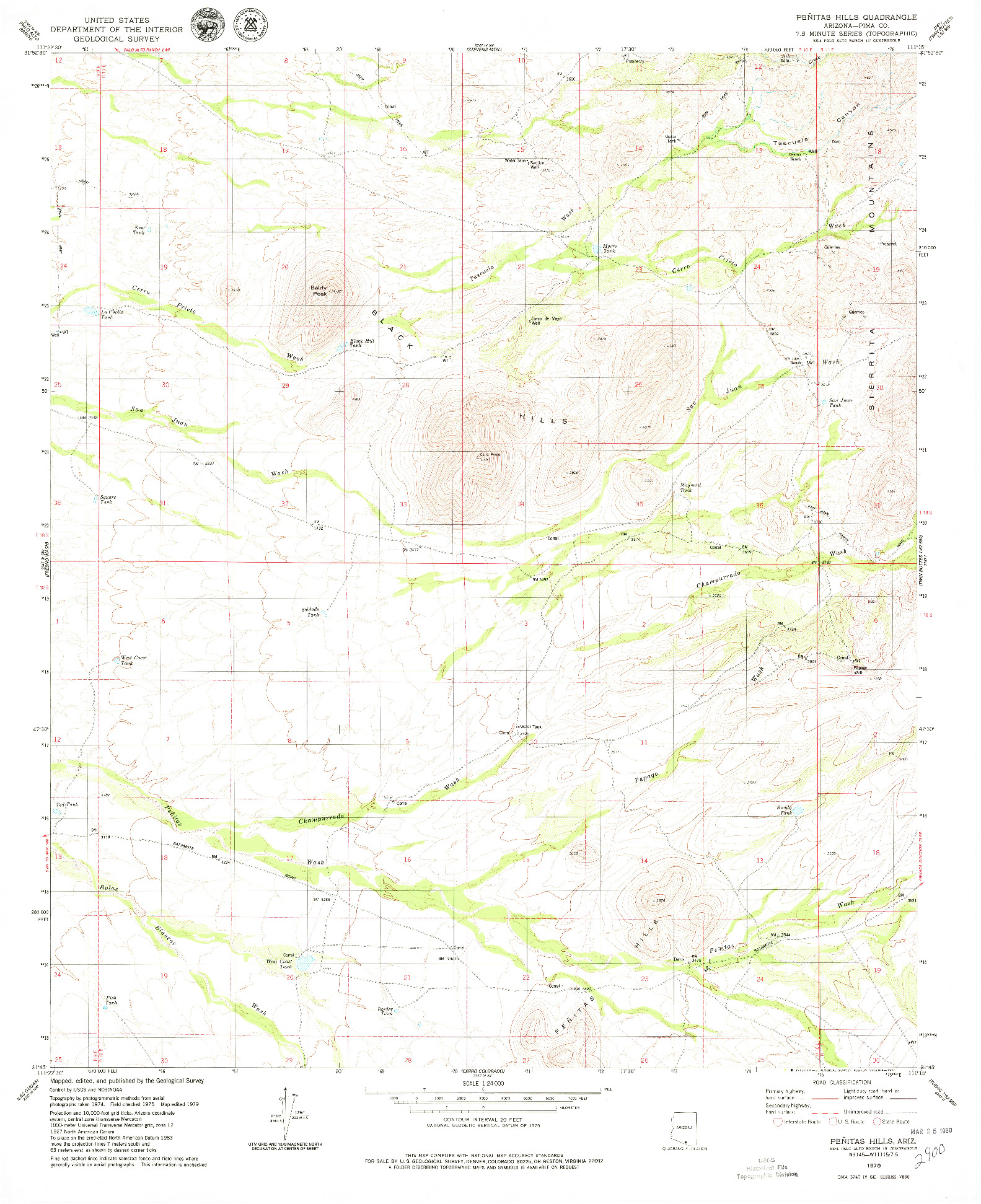 USGS 1:24000-SCALE QUADRANGLE FOR PENITAS HILLS, AZ 1979