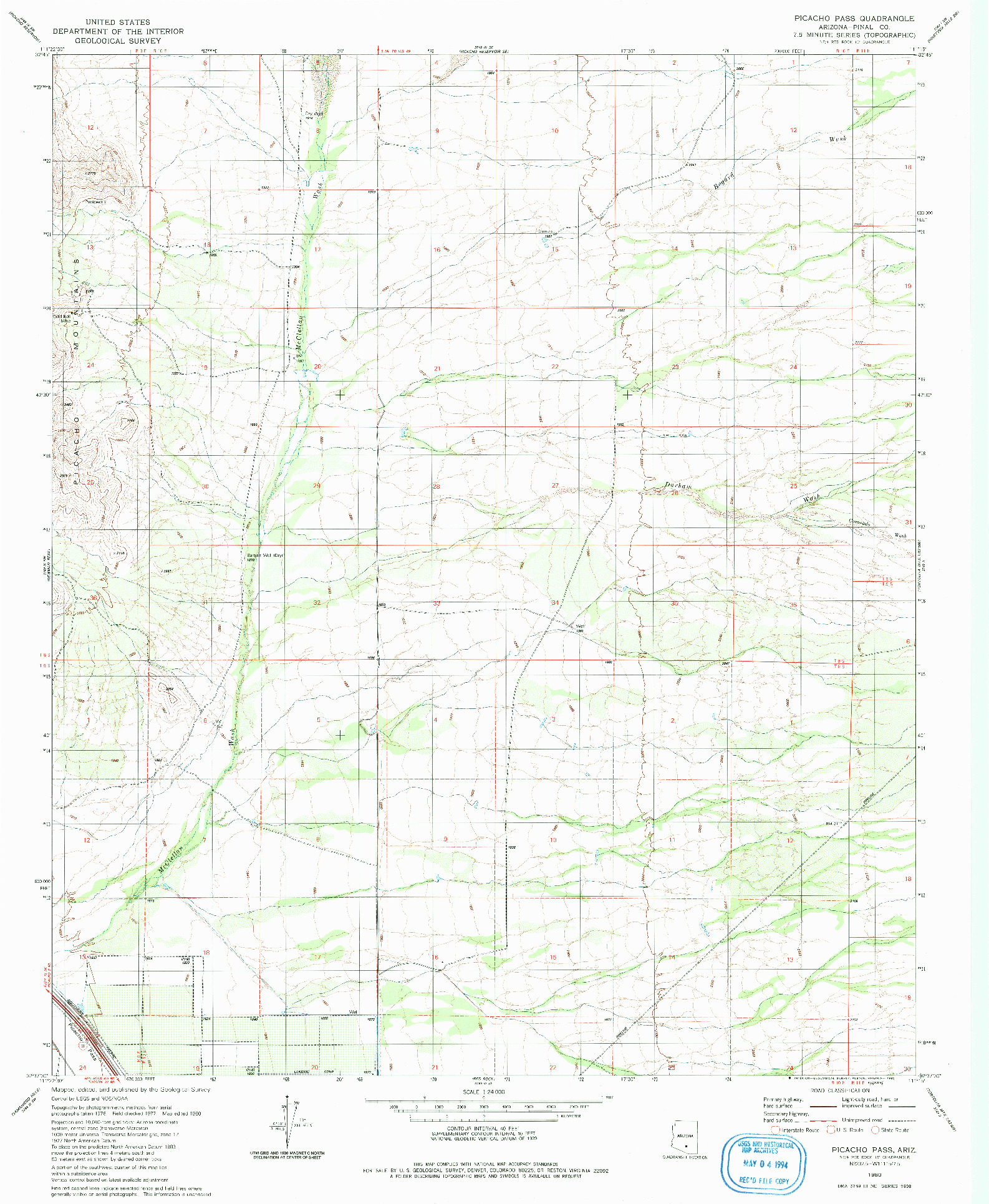 USGS 1:24000-SCALE QUADRANGLE FOR PICACHO PASS, AZ 1980