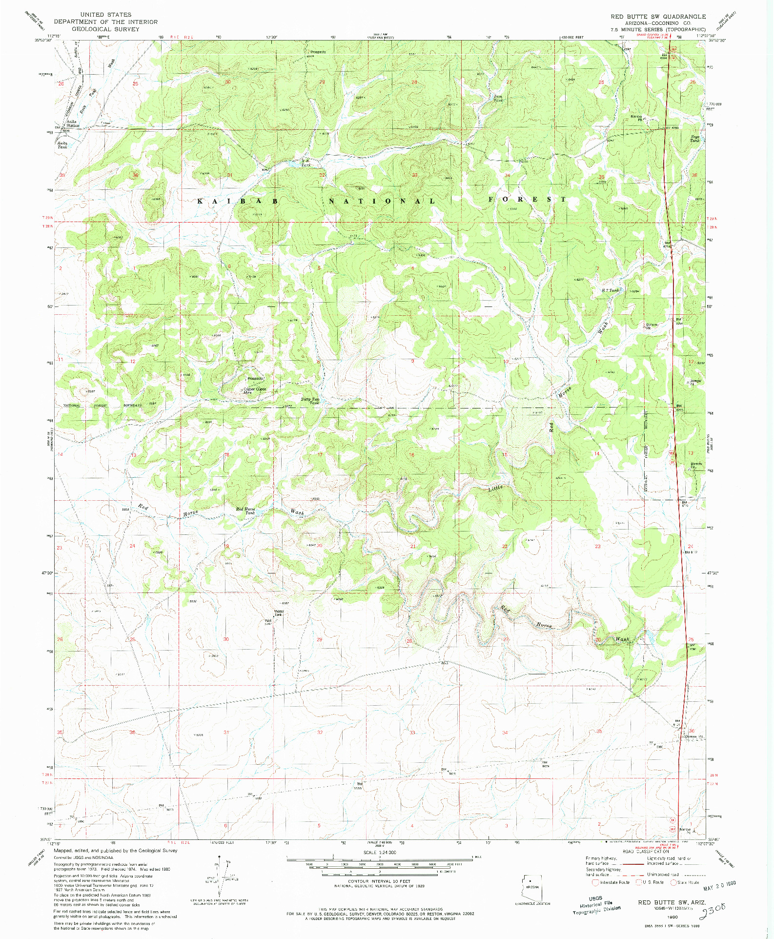 USGS 1:24000-SCALE QUADRANGLE FOR RED BUTTE SW, AZ 1980