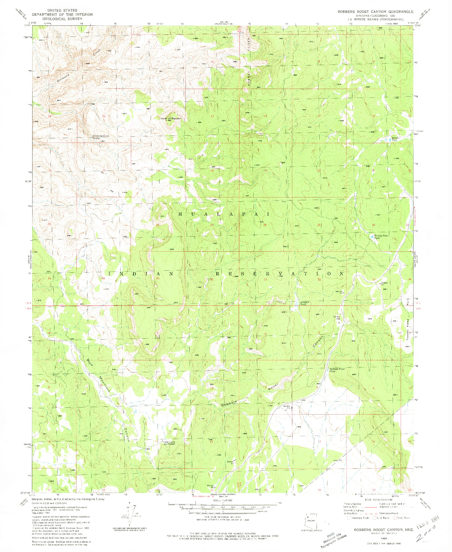 USGS 1:24000-SCALE QUADRANGLE FOR ROBBERS ROOST CANYON, AZ 1980
