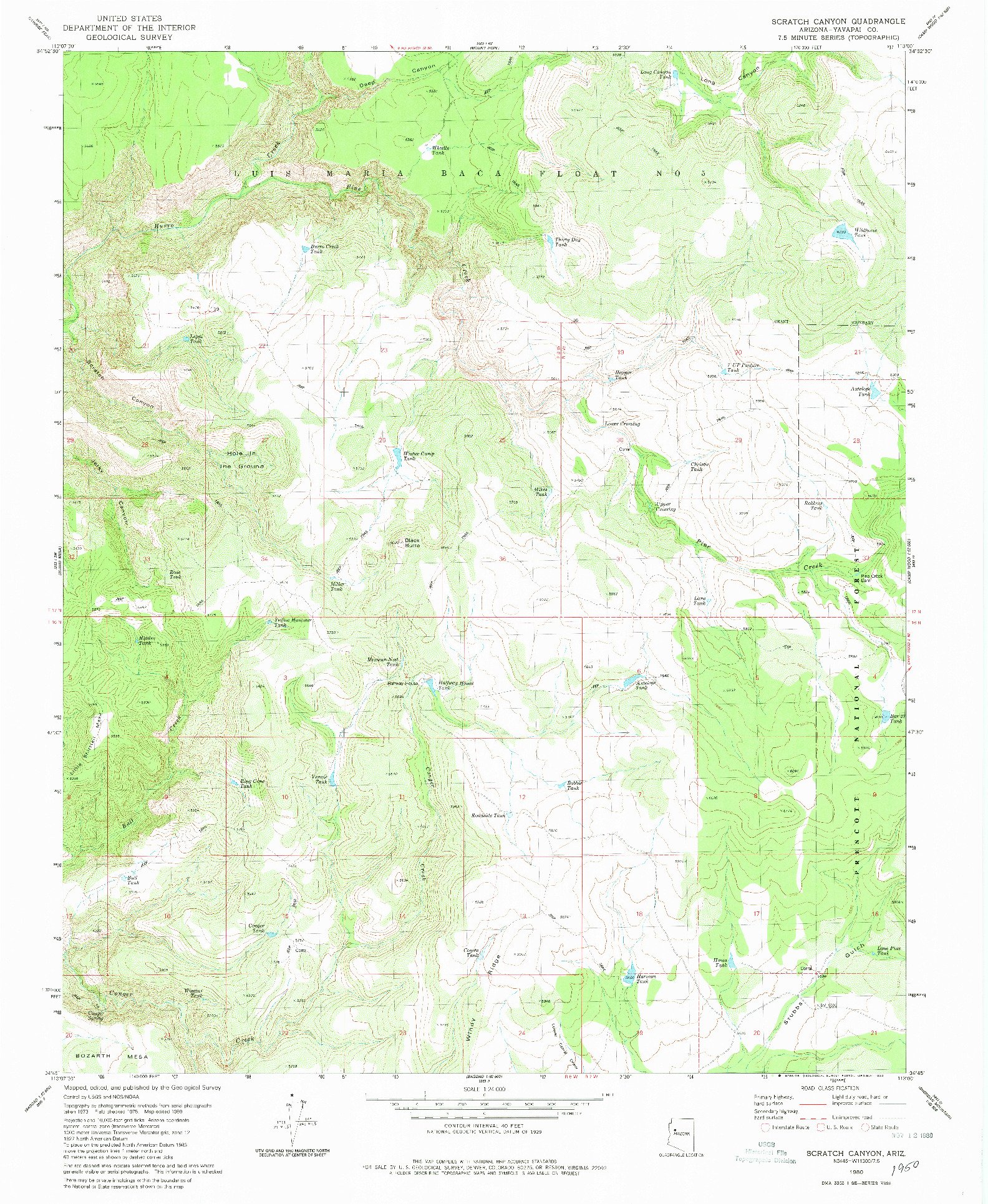 USGS 1:24000-SCALE QUADRANGLE FOR SCRATCH CANYON, AZ 1980