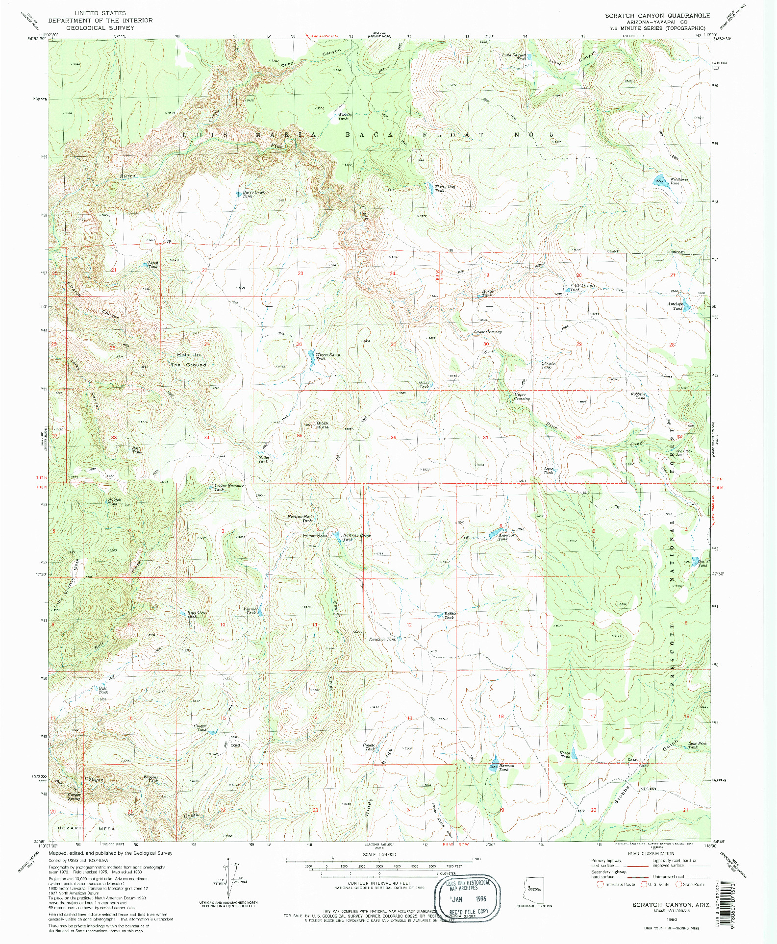 USGS 1:24000-SCALE QUADRANGLE FOR SCRATCH CANYON, AZ 1980