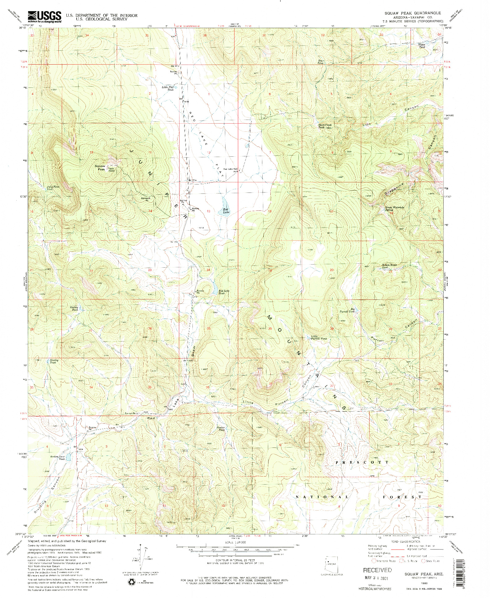 USGS 1:24000-SCALE QUADRANGLE FOR SQUAW PEAK, AZ 1980