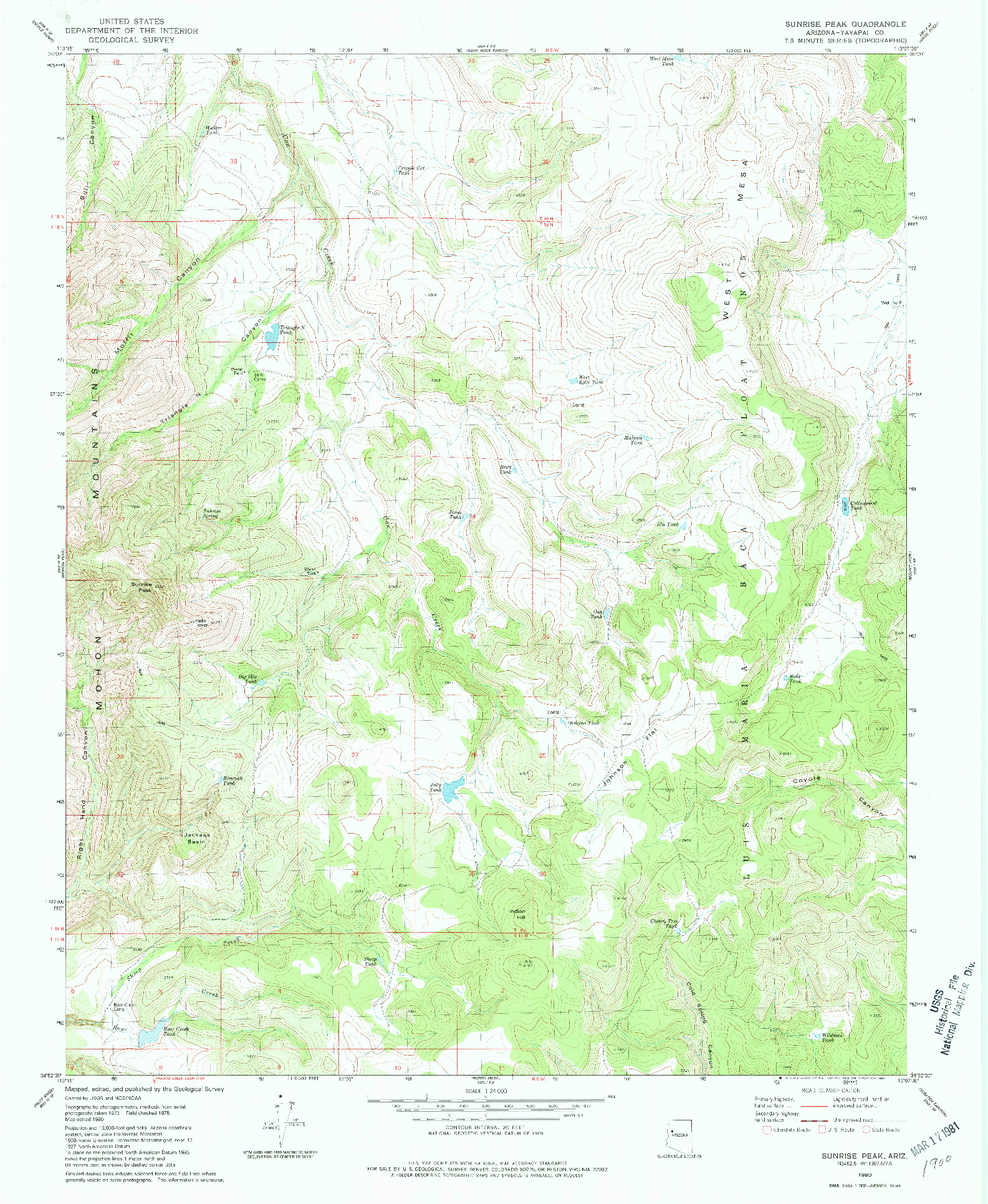 USGS 1:24000-SCALE QUADRANGLE FOR SUNRISE PEAK, AZ 1980