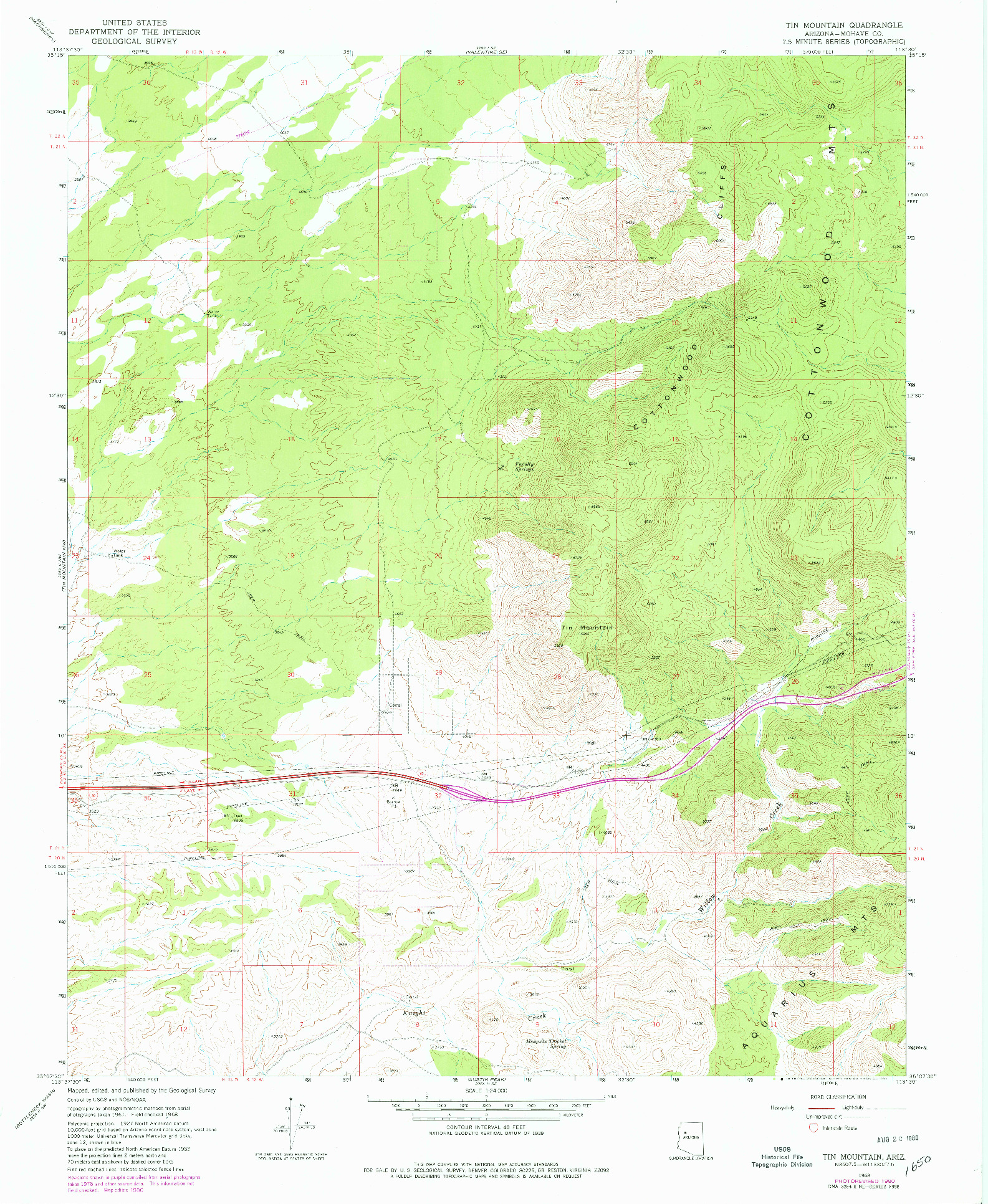 USGS 1:24000-SCALE QUADRANGLE FOR TIN MOUNTAIN, AZ 1968