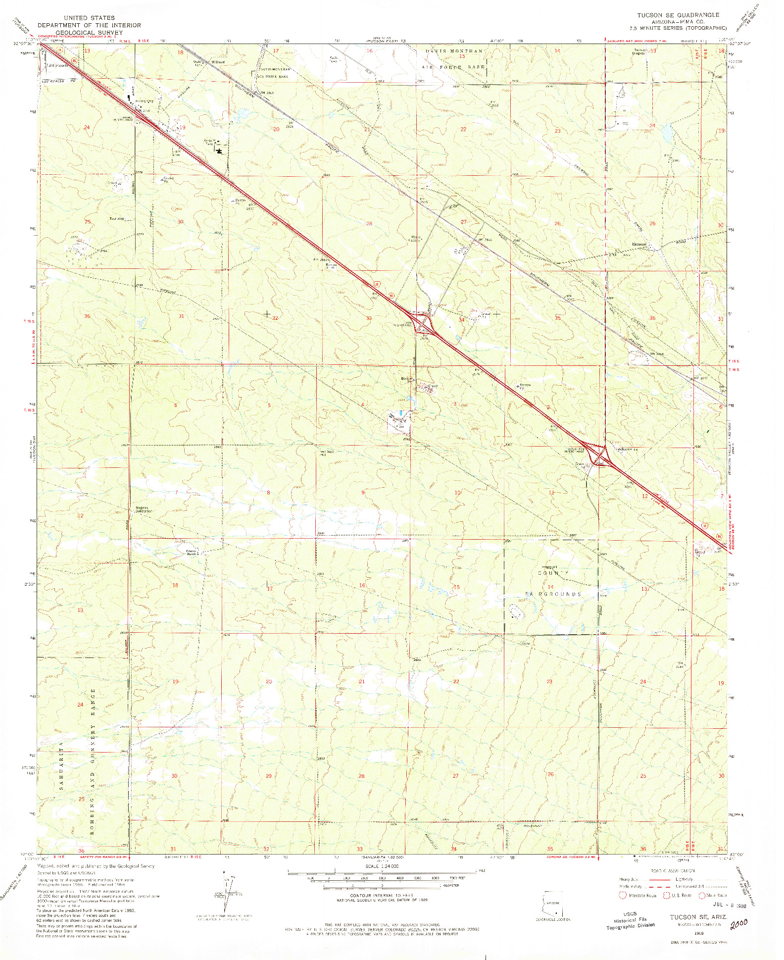 USGS 1:24000-SCALE QUADRANGLE FOR TUCSON SE, AZ 1968