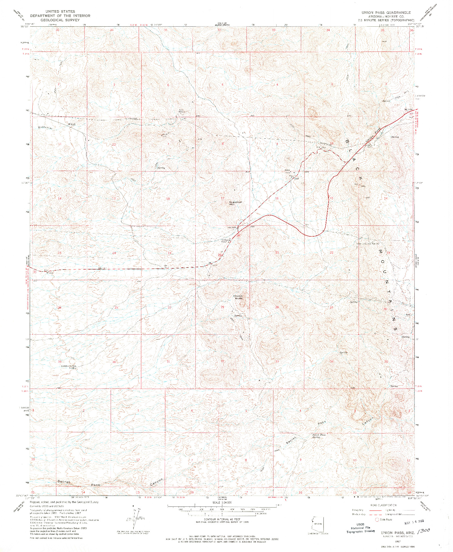 USGS 1:24000-SCALE QUADRANGLE FOR UNION PASS, AZ 1967