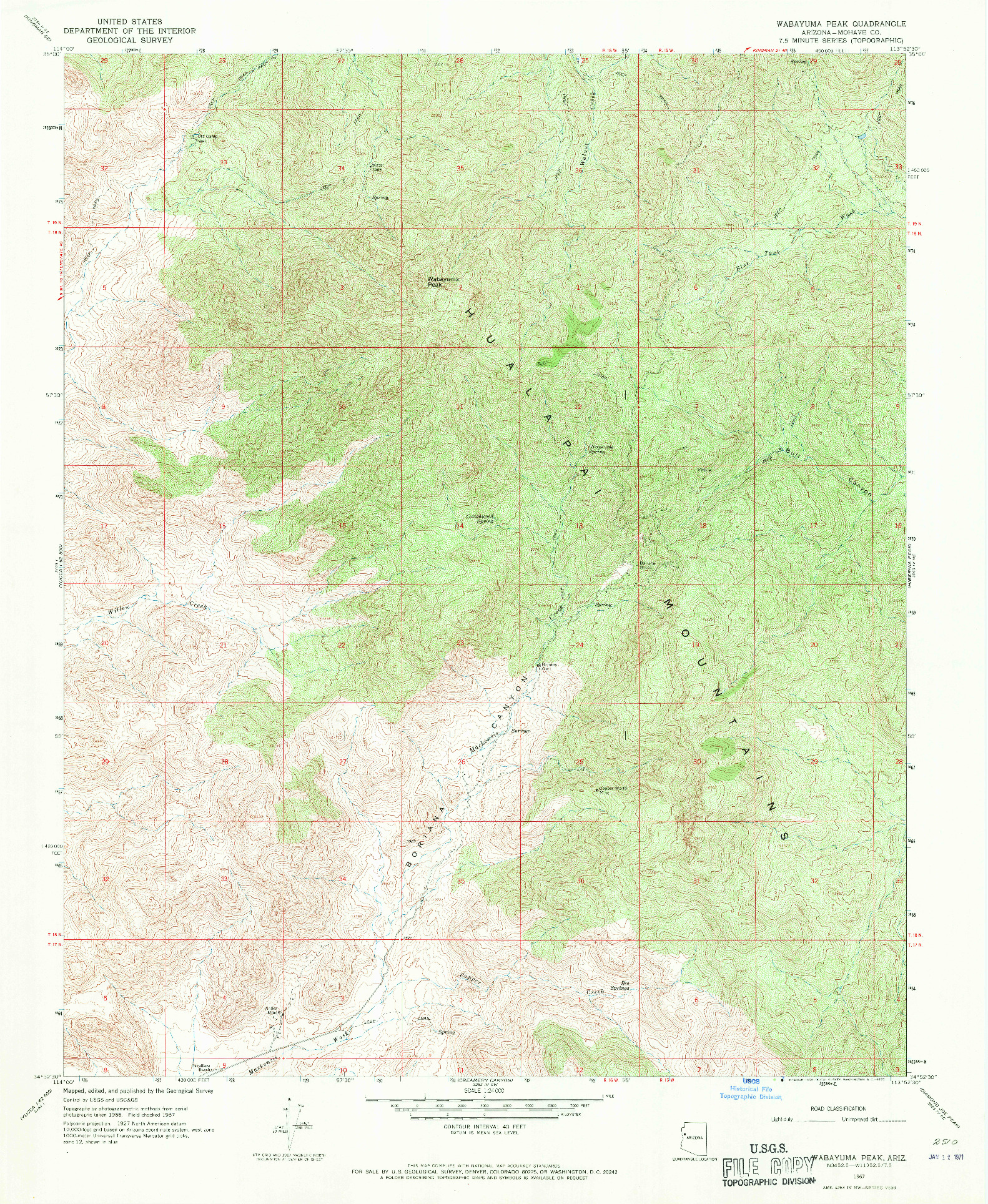 USGS 1:24000-SCALE QUADRANGLE FOR WABAYUMA PEAK, AZ 1967