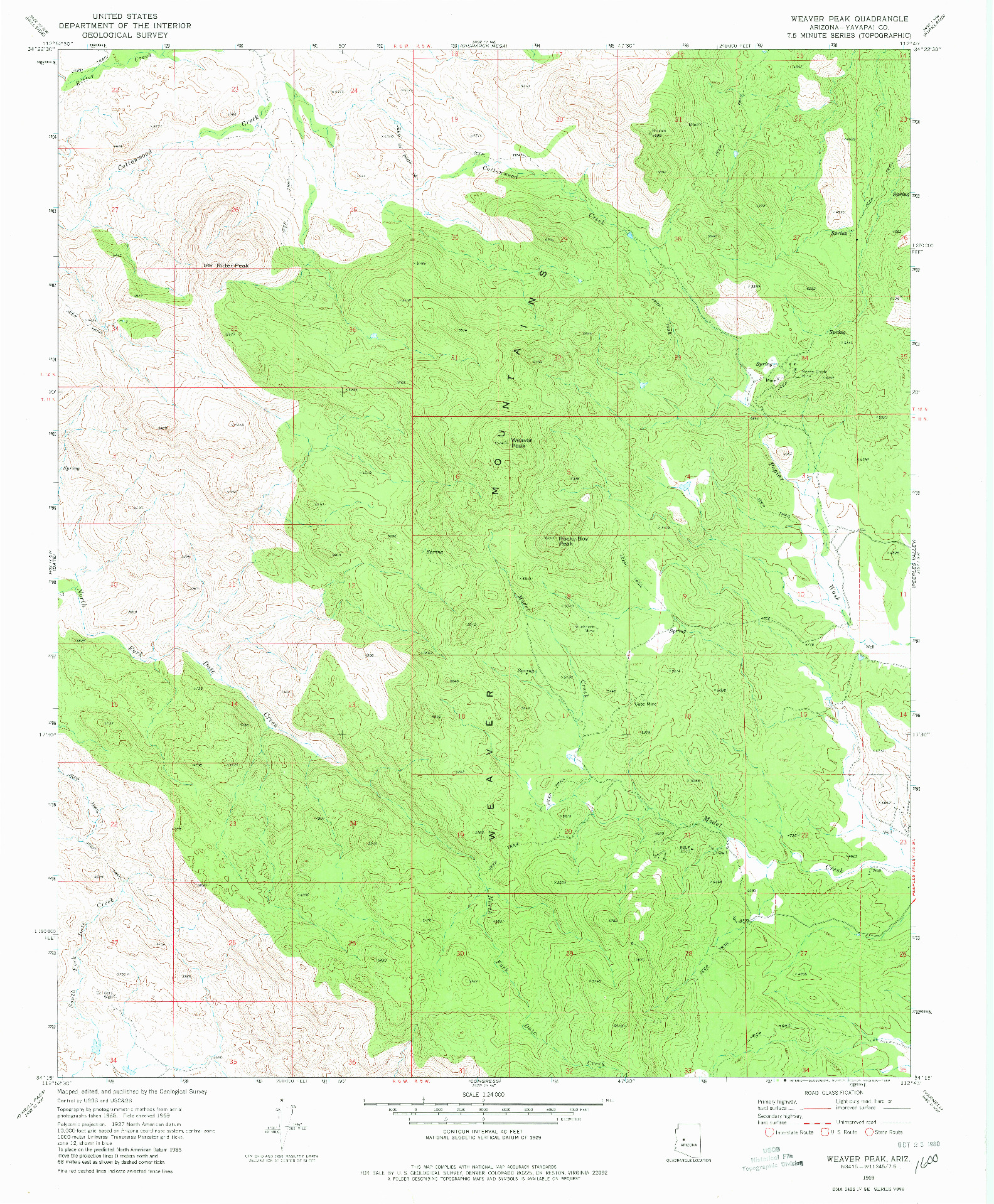 USGS 1:24000-SCALE QUADRANGLE FOR WEAVER PEAK, AZ 1969