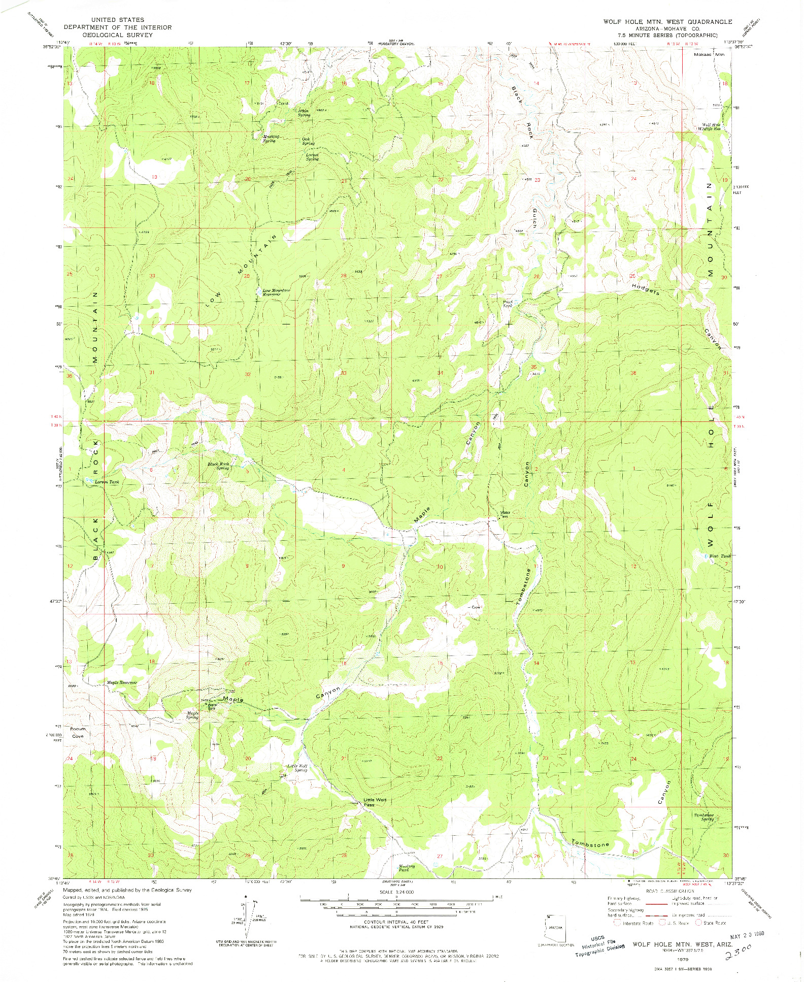 USGS 1:24000-SCALE QUADRANGLE FOR WOLF HOLE MTN. WEST, AZ 1979