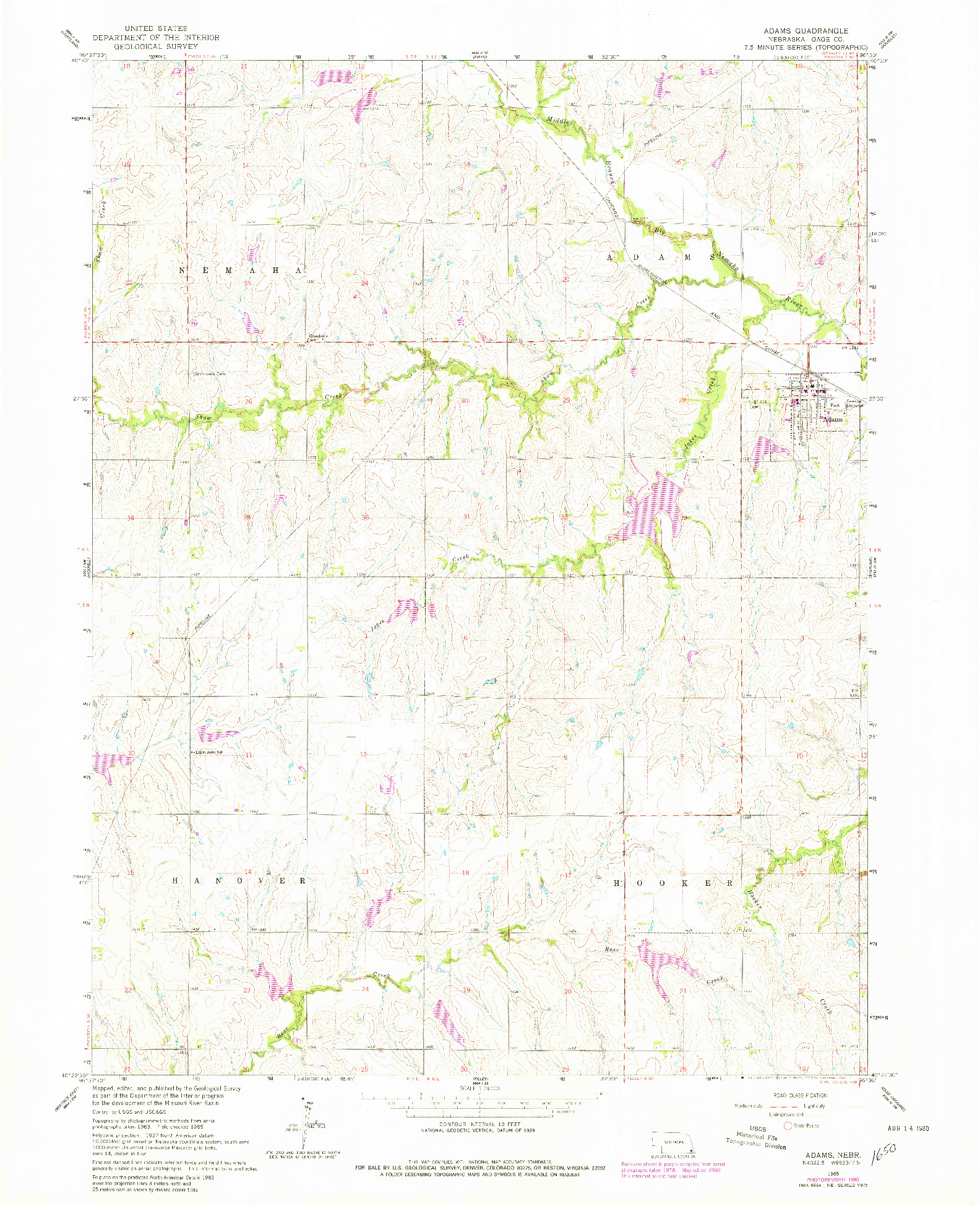 USGS 1:24000-SCALE QUADRANGLE FOR ADAMS, NE 1965