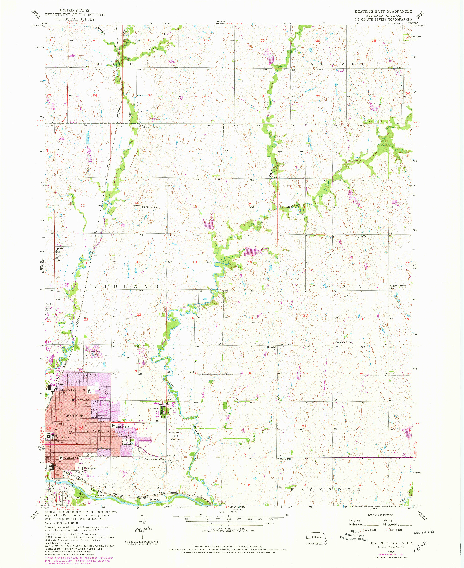 USGS 1:24000-SCALE QUADRANGLE FOR BEATRICE EAST, NE 1957