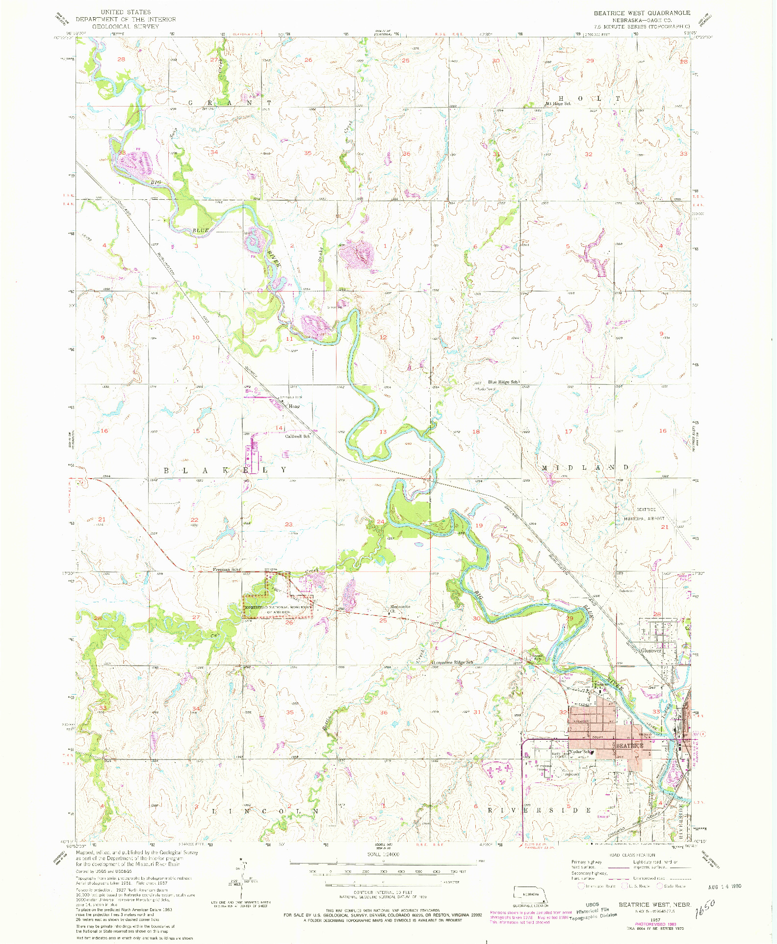 USGS 1:24000-SCALE QUADRANGLE FOR BEATRICE WEST, NE 1957