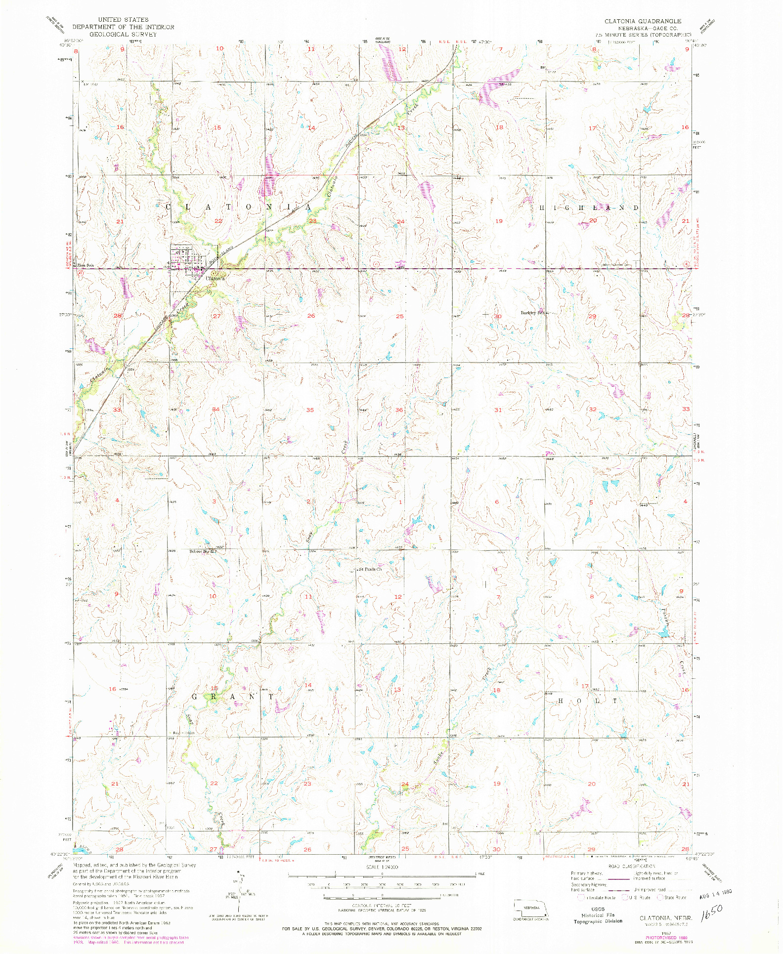 USGS 1:24000-SCALE QUADRANGLE FOR CLATONIA, NE 1957