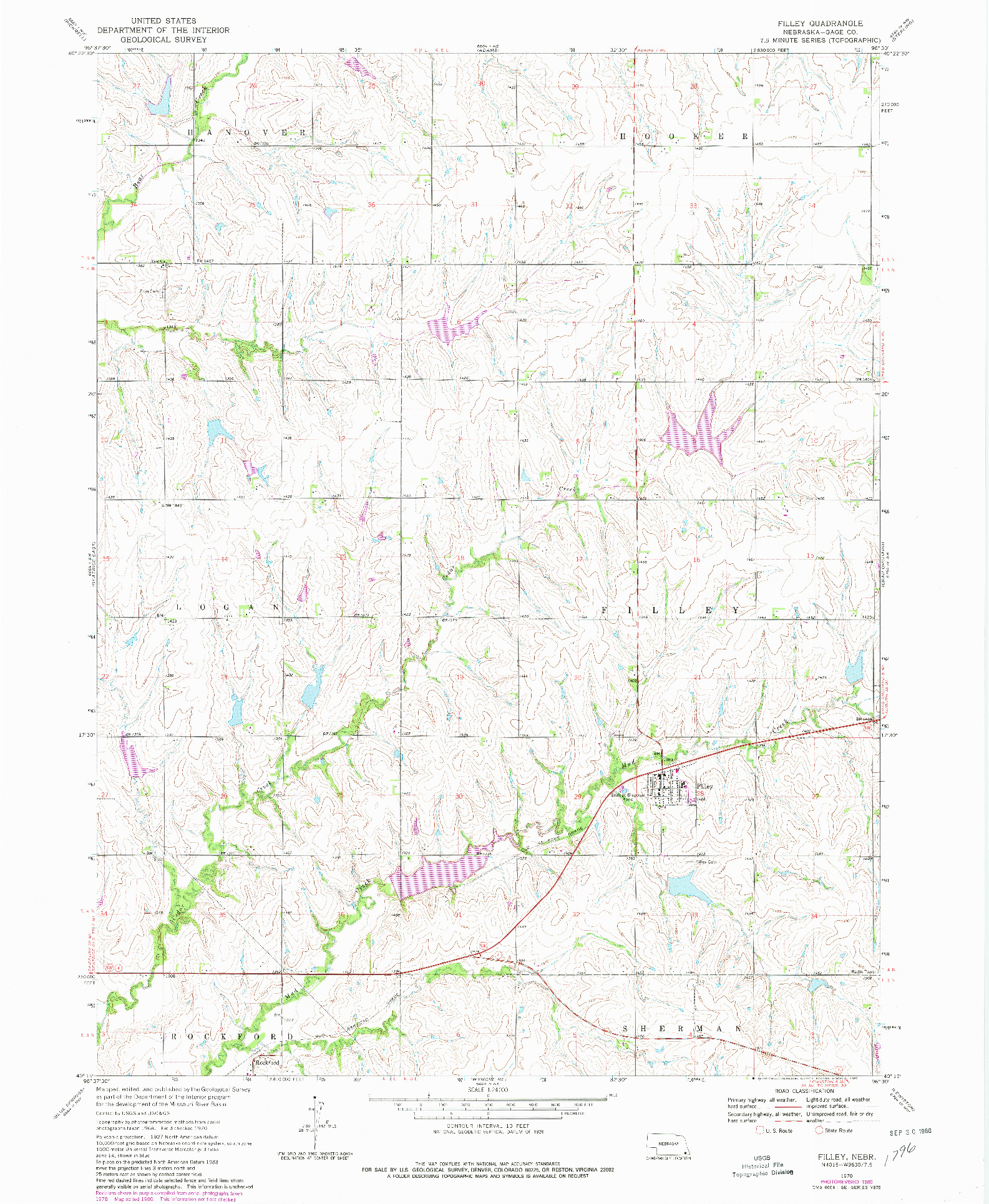 USGS 1:24000-SCALE QUADRANGLE FOR FILLEY, NE 1970