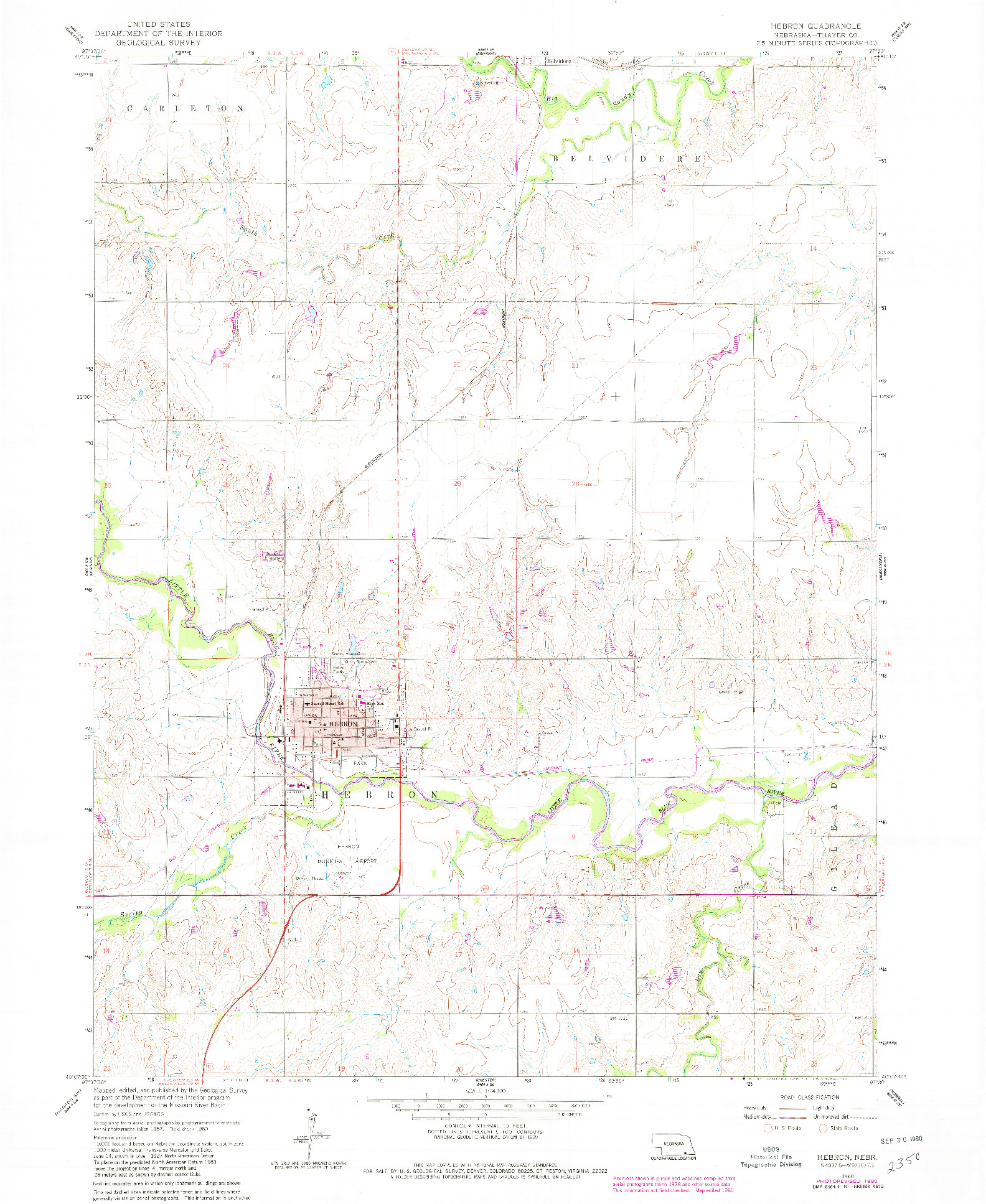 USGS 1:24000-SCALE QUADRANGLE FOR HEBRON, NE 1960
