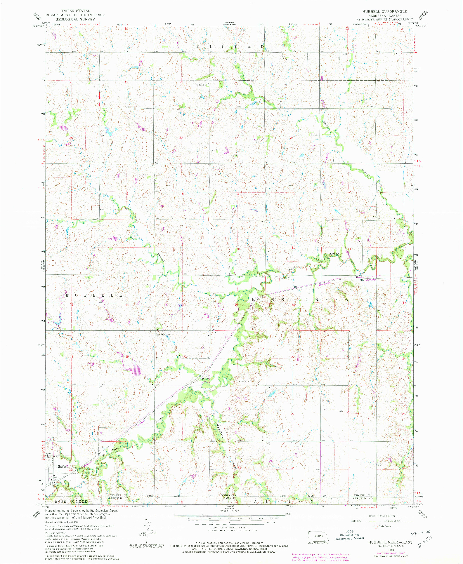 USGS 1:24000-SCALE QUADRANGLE FOR HUBBELL, NE 1960