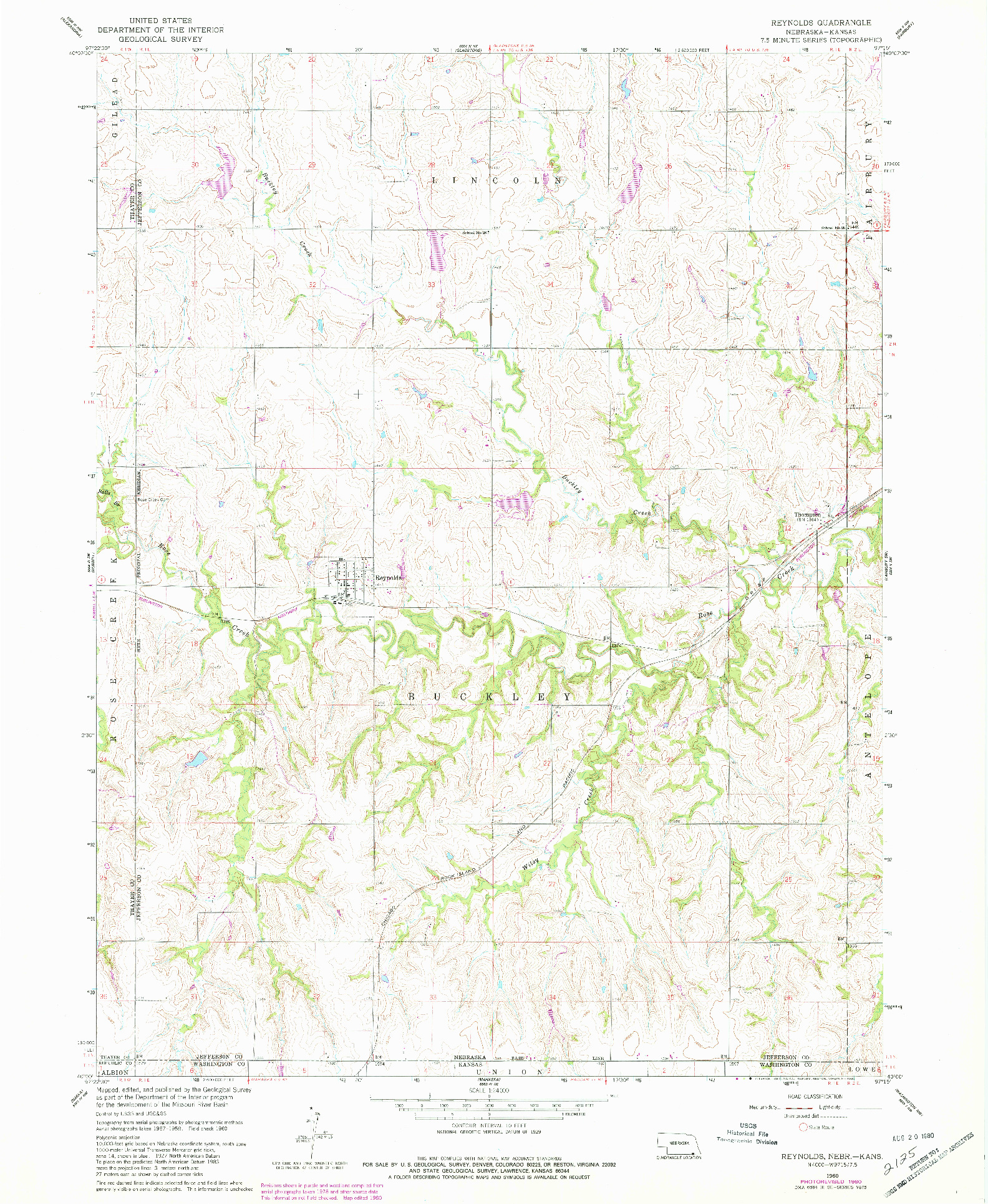 USGS 1:24000-SCALE QUADRANGLE FOR REYNOLDS, NE 1960