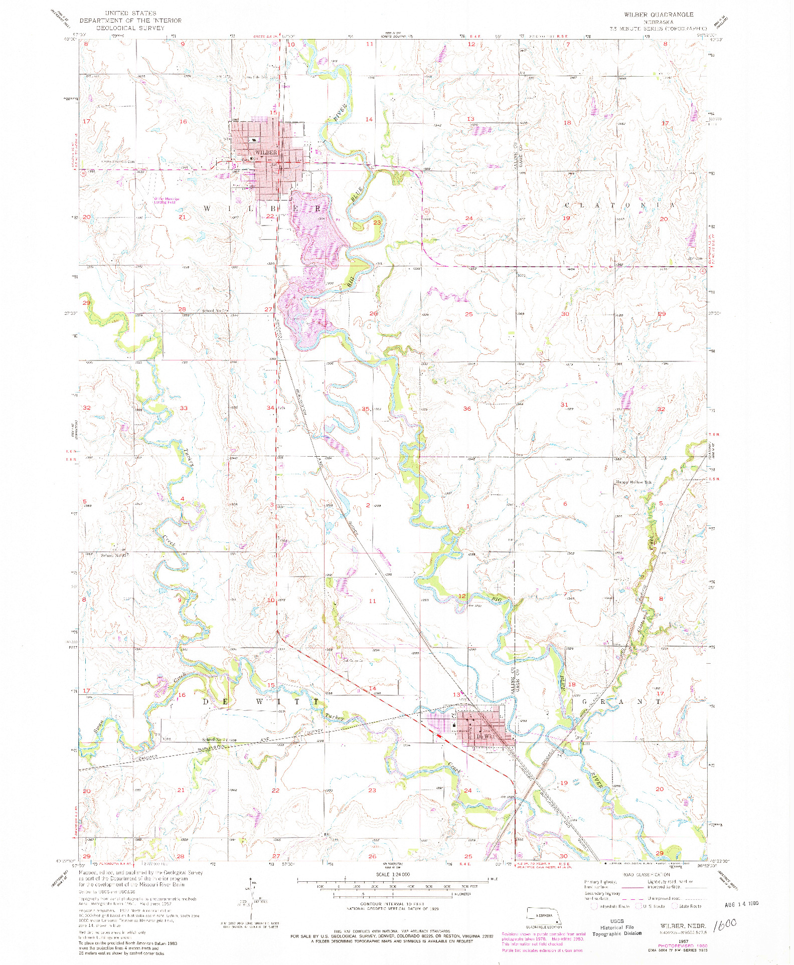 USGS 1:24000-SCALE QUADRANGLE FOR WILBER, NE 1957