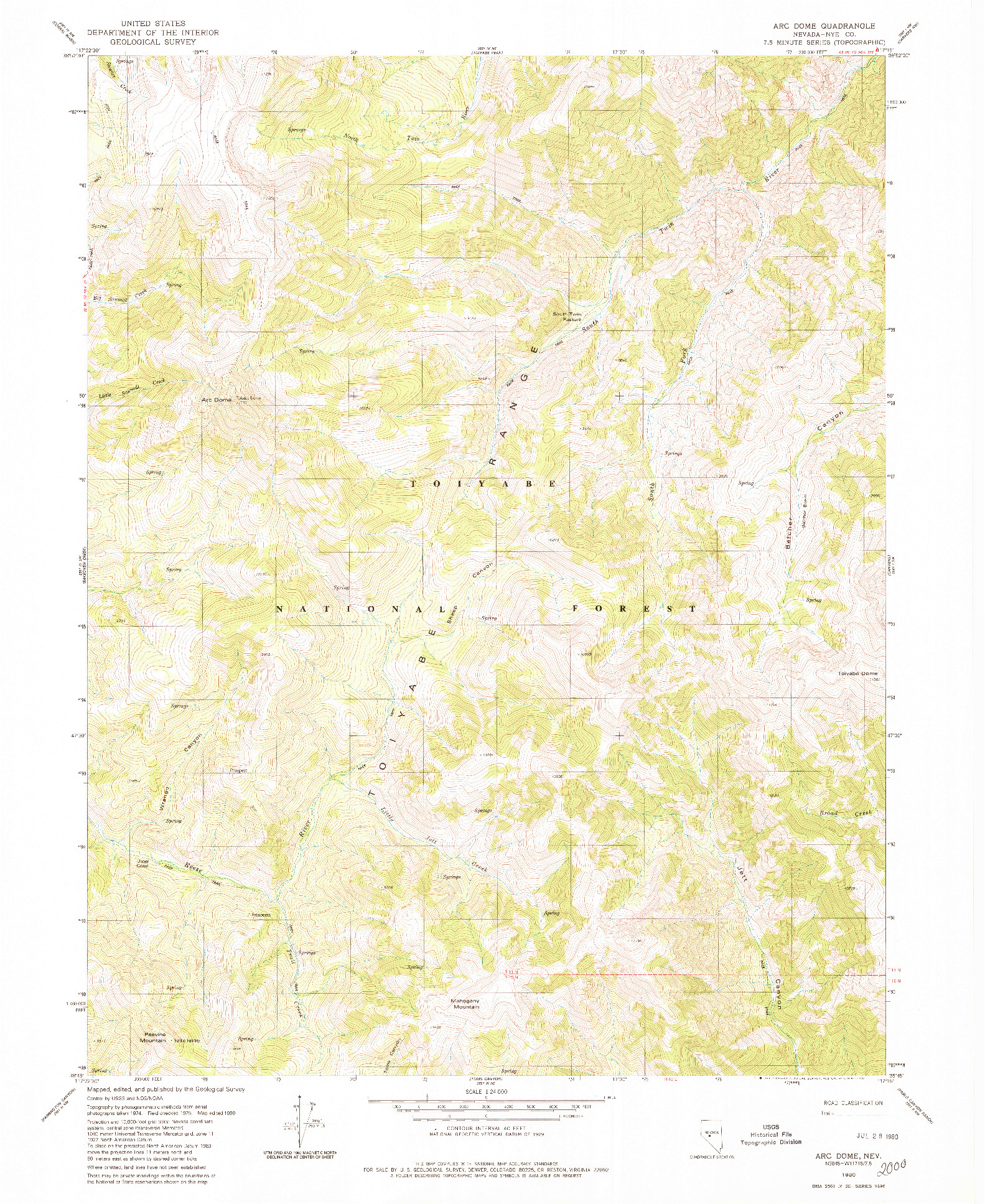USGS 1:24000-SCALE QUADRANGLE FOR ARC DOME, NV 1980