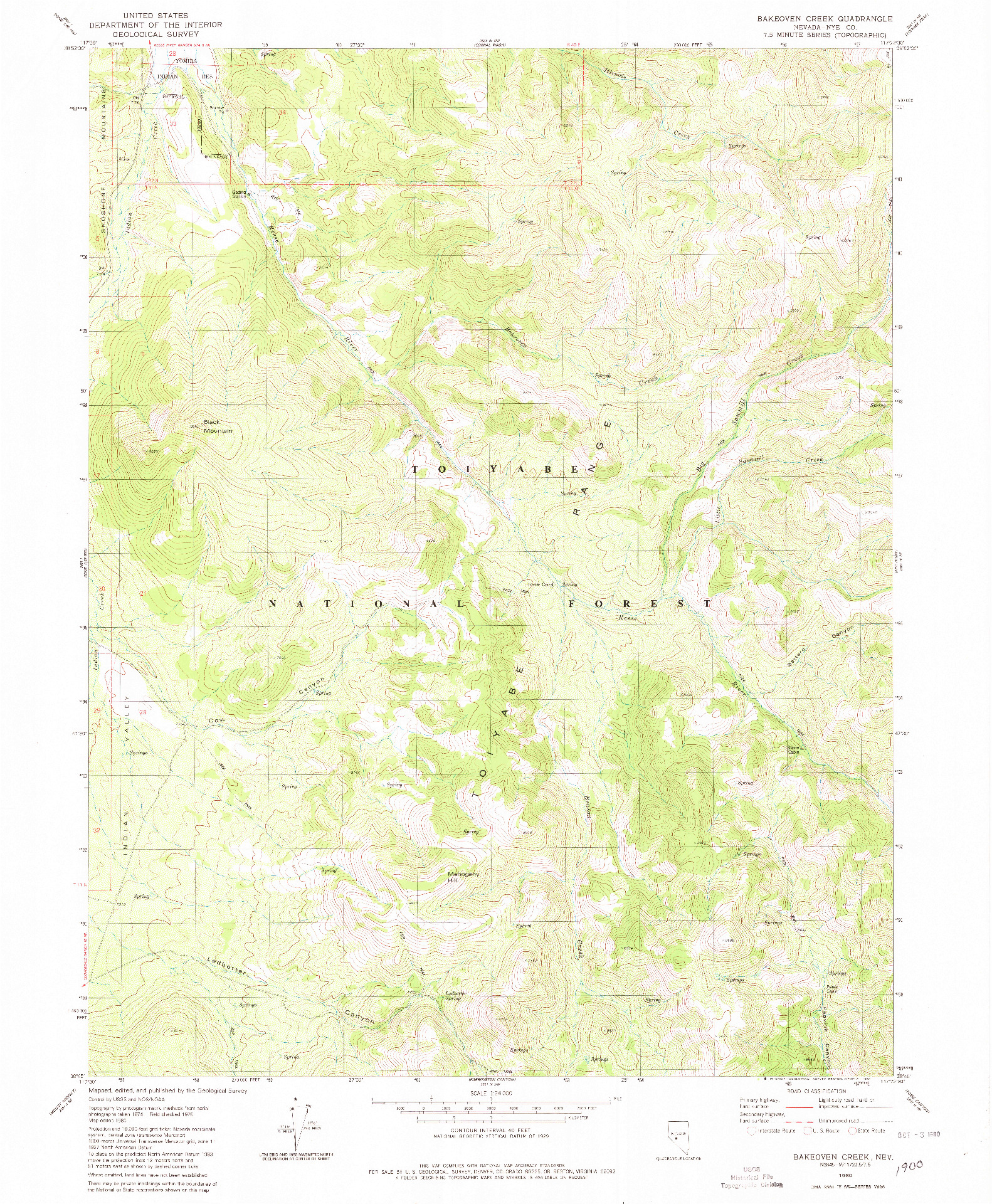 USGS 1:24000-SCALE QUADRANGLE FOR BAKEOVEN CREEK, NV 1980