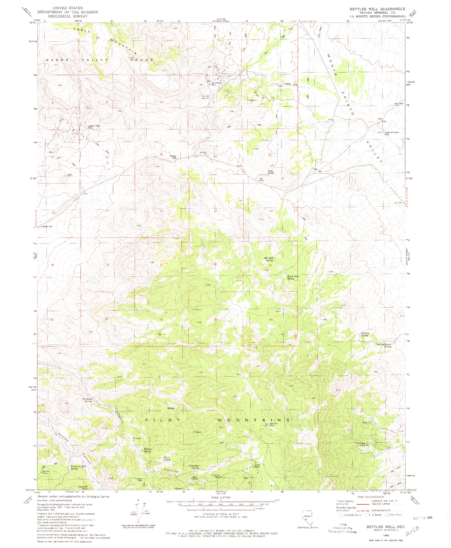 USGS 1:24000-SCALE QUADRANGLE FOR BETTLES WELL, NV 1980