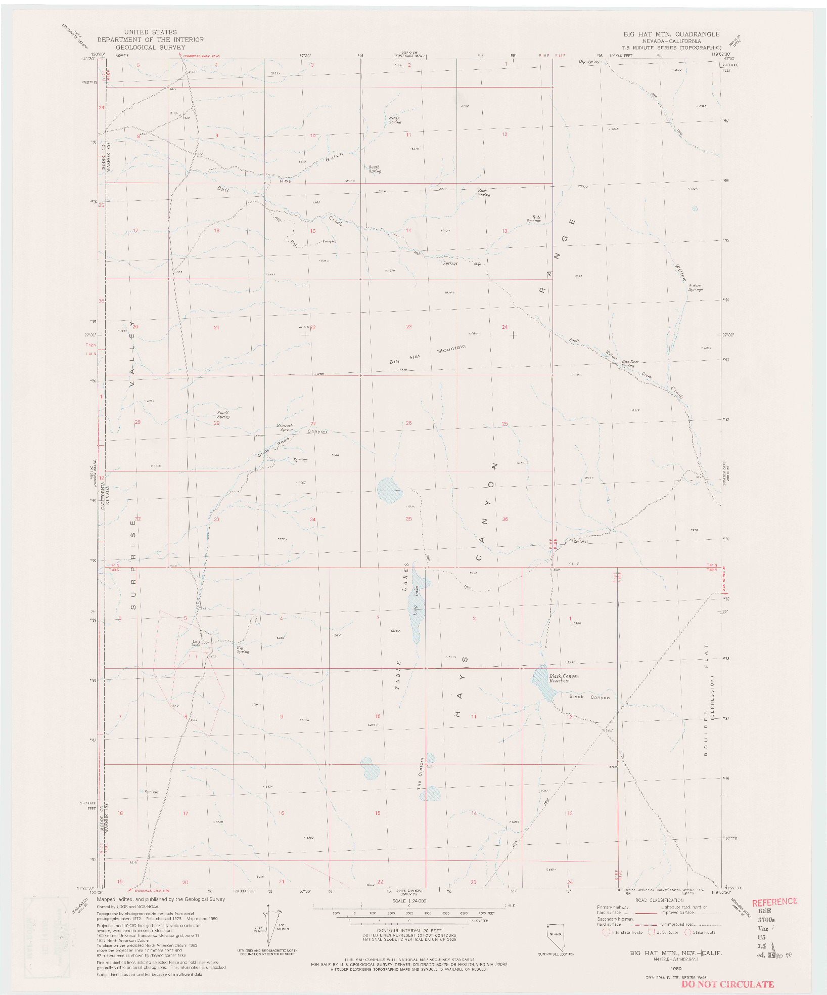 USGS 1:24000-SCALE QUADRANGLE FOR BIG HAT MTN., NV 1980