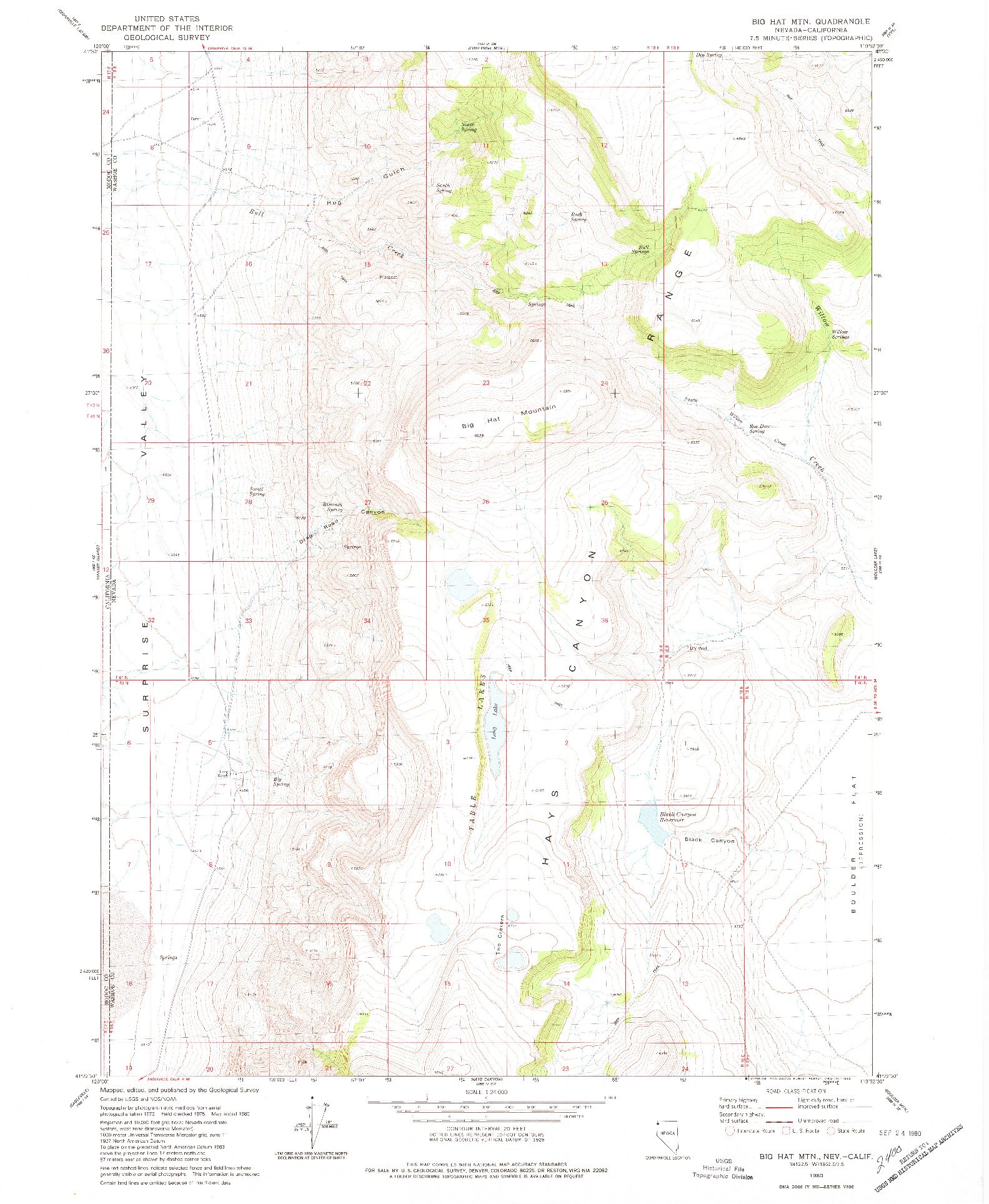 USGS 1:24000-SCALE QUADRANGLE FOR BIG HAT MTN, NV 1980