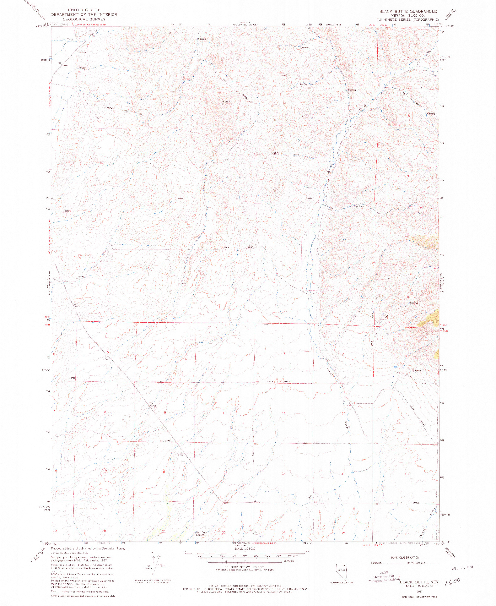 USGS 1:24000-SCALE QUADRANGLE FOR BLACK BUTTE, NV 1967