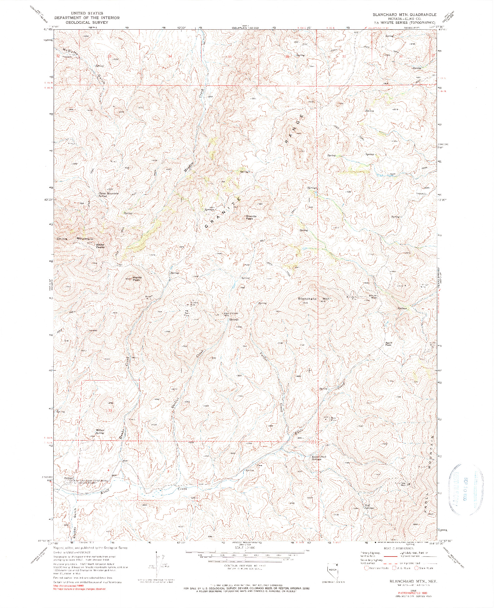USGS 1:24000-SCALE QUADRANGLE FOR BLANCHARD MTN, NV 1968