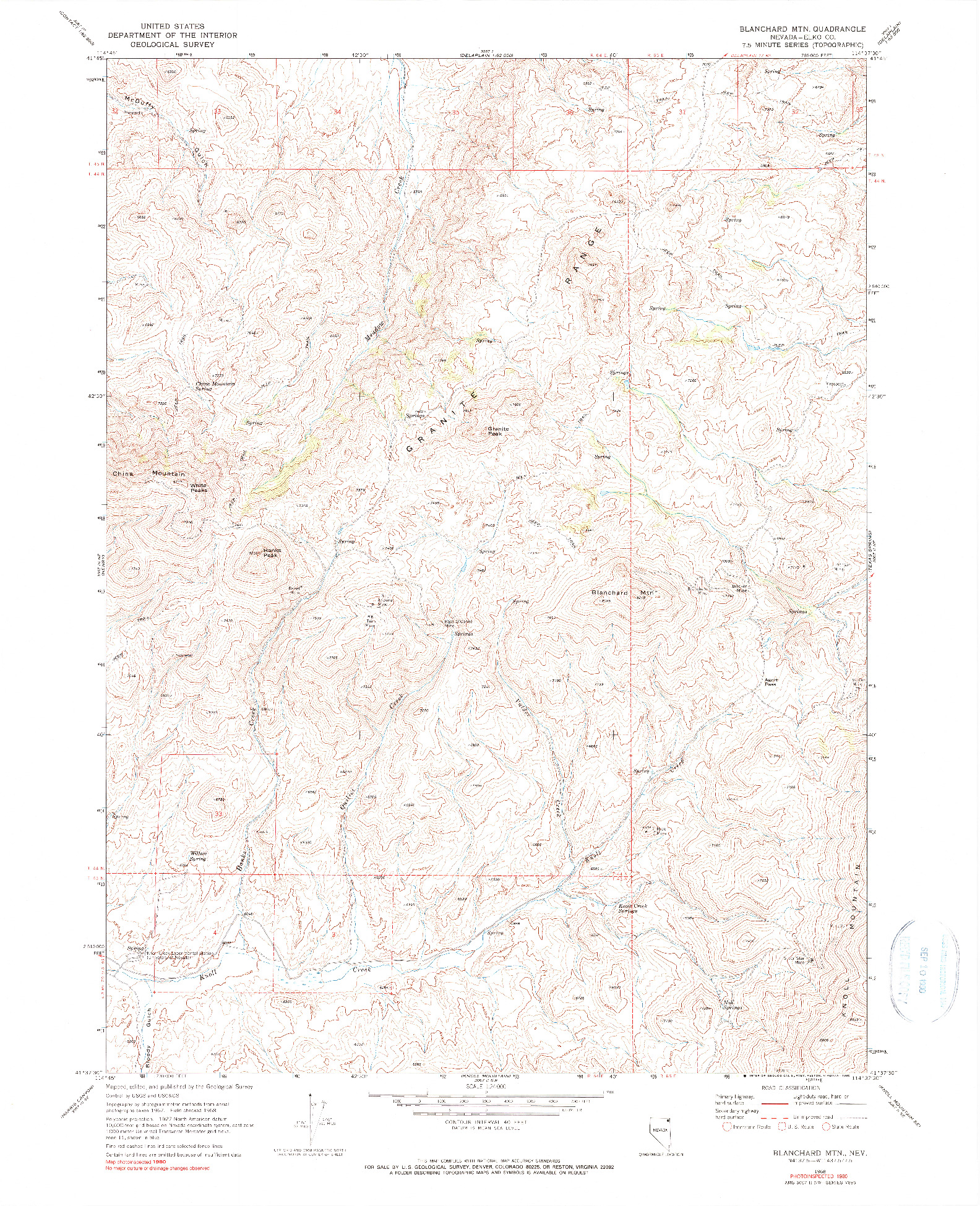 USGS 1:24000-SCALE QUADRANGLE FOR BLANCHARD MTN, NV 1968
